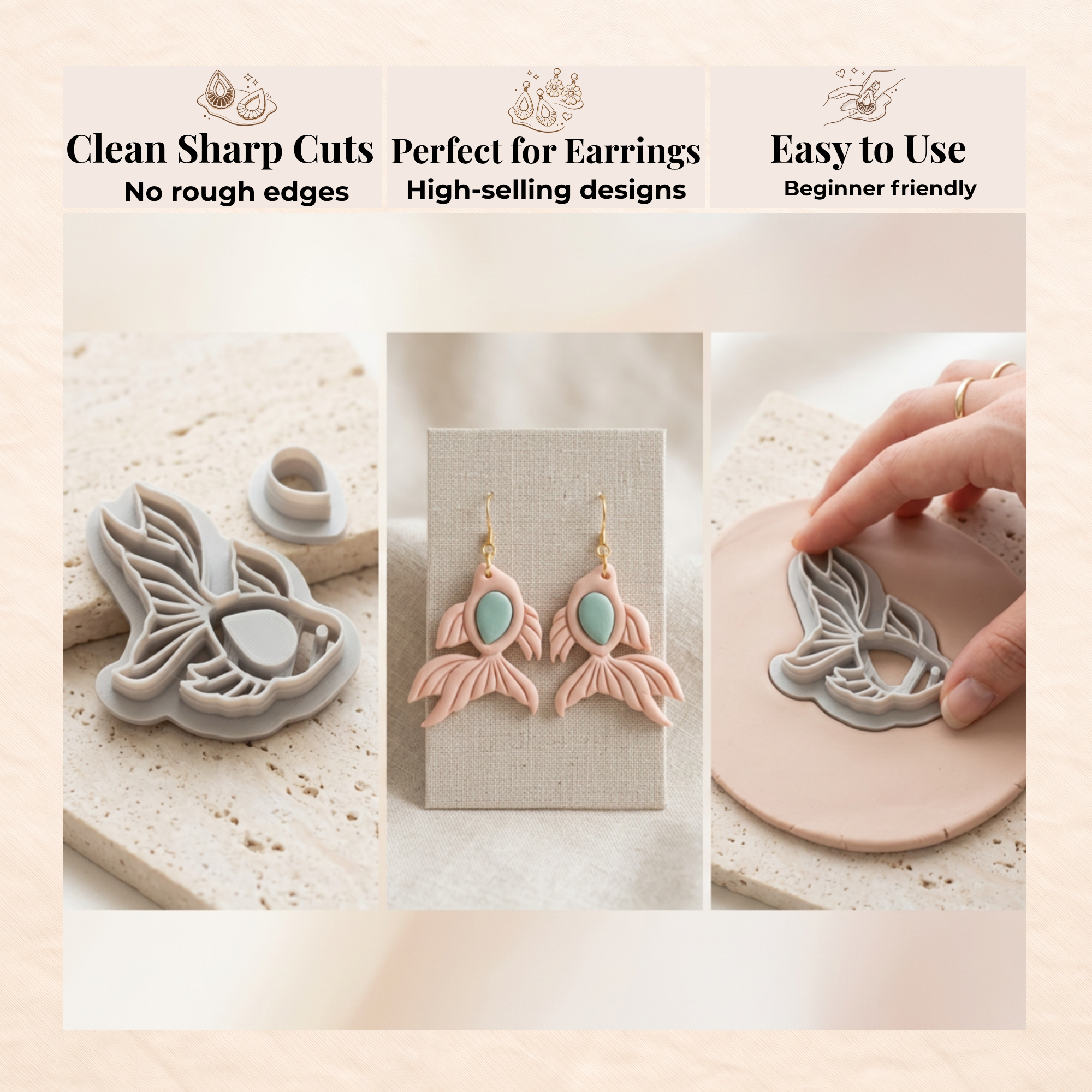 Fish 3 Polymer Clay Cutter 30–50mm | Ocean Earring Cutter | IrisCrafts7