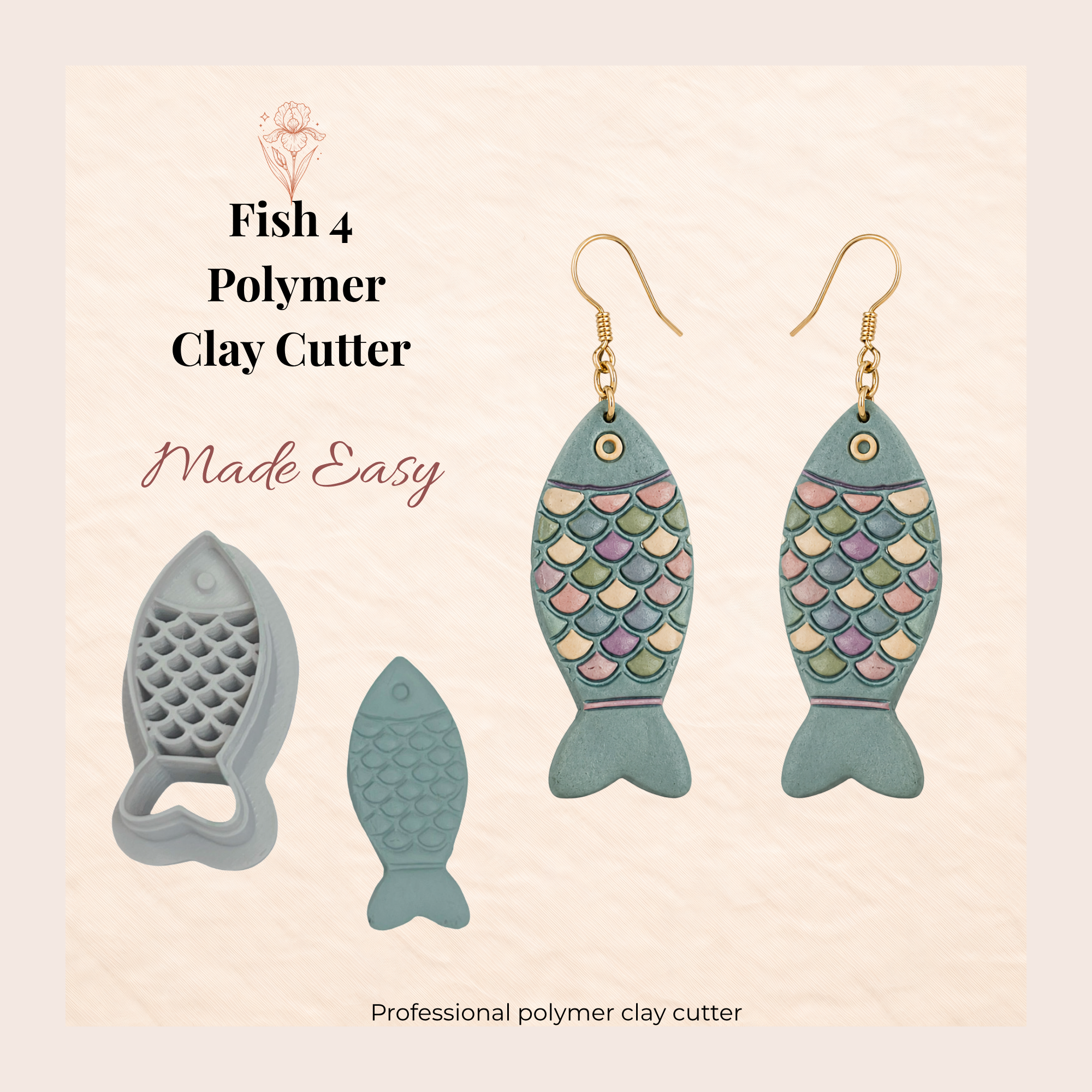 Fish 4 Polymer Clay Cutter 25–40mm | Ocean Earring Cutter | IrisCrafts7