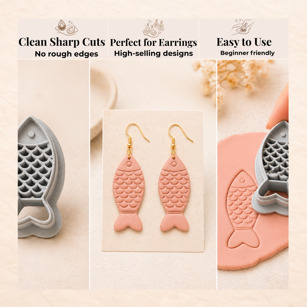 Fish 4 Polymer Clay Cutter 25–40mm | Ocean Earring Cutter | IrisCrafts7