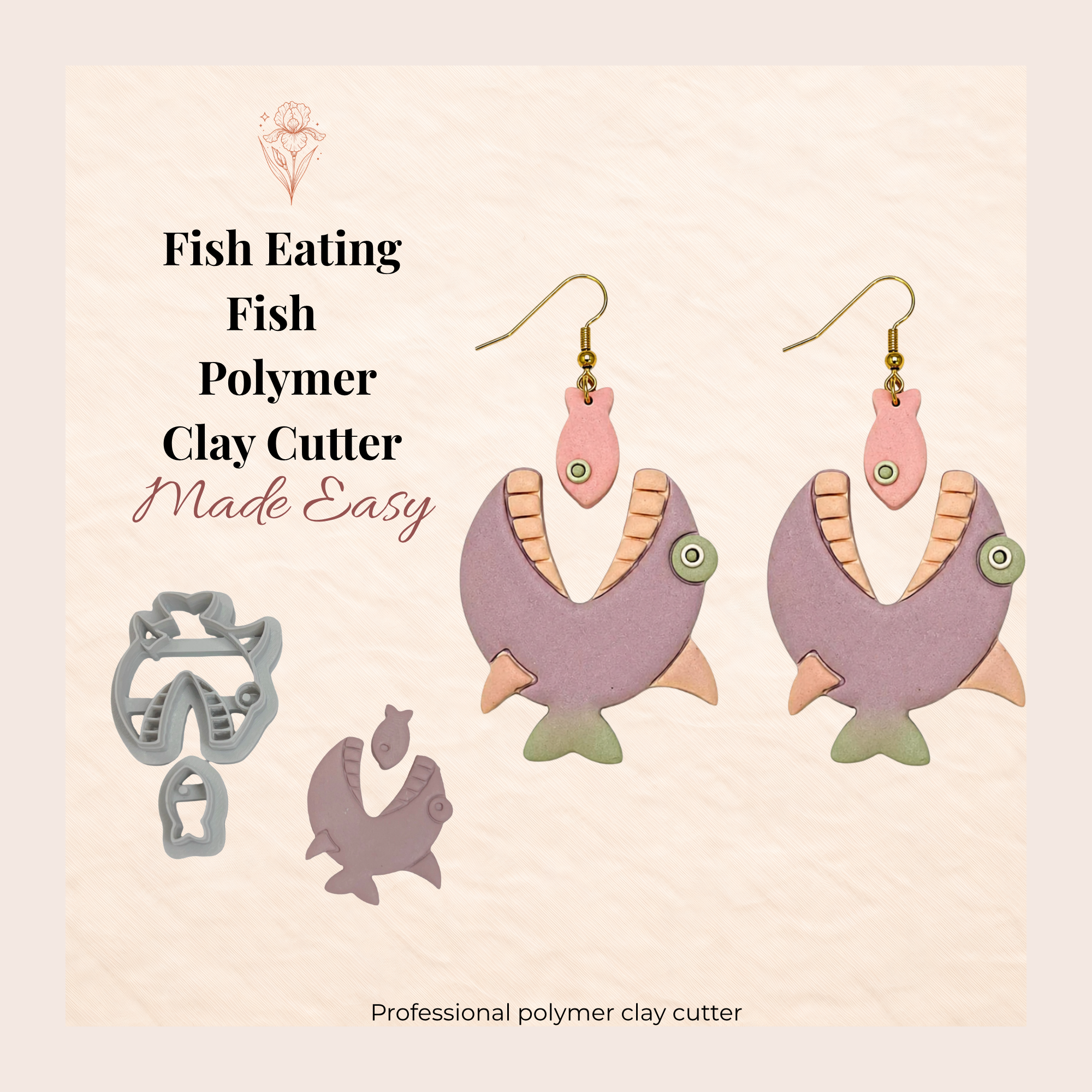 Fish Eating Fish Polymer Clay Cutter Set 30–50mm | Quirky Ocean Earring Cutter | IrisCrafts7