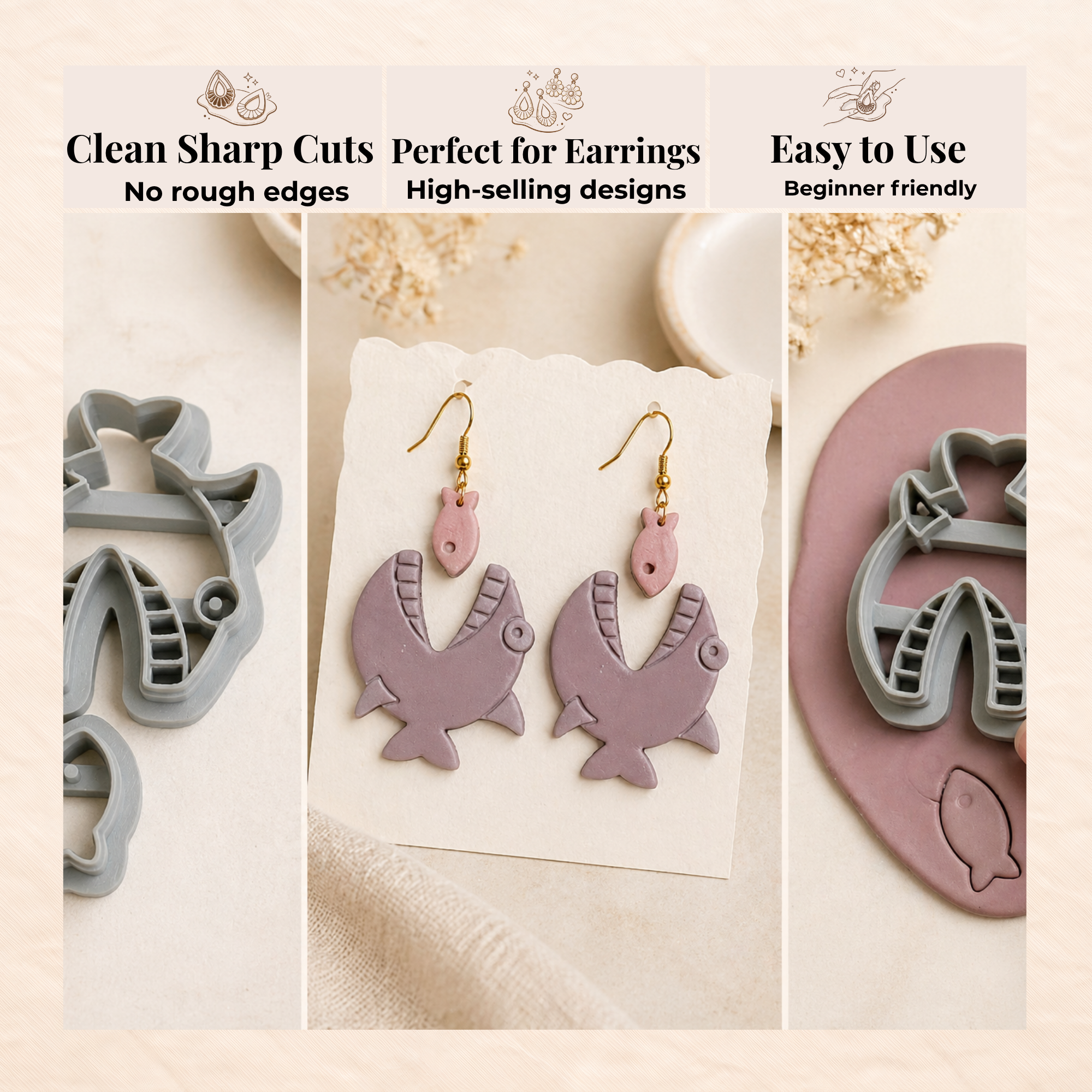 Fish Eating Fish Polymer Clay Cutter Set 30–50mm | Quirky Ocean Earring Cutter | IrisCrafts7