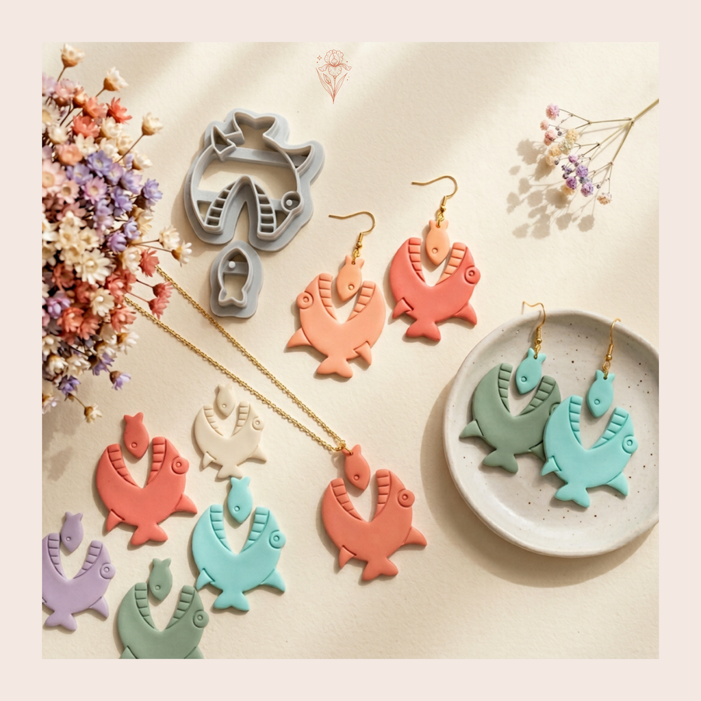 Fish Eating Fish Polymer Clay Cutter Set 30–50mm | Quirky Ocean Earring Cutter | IrisCrafts7