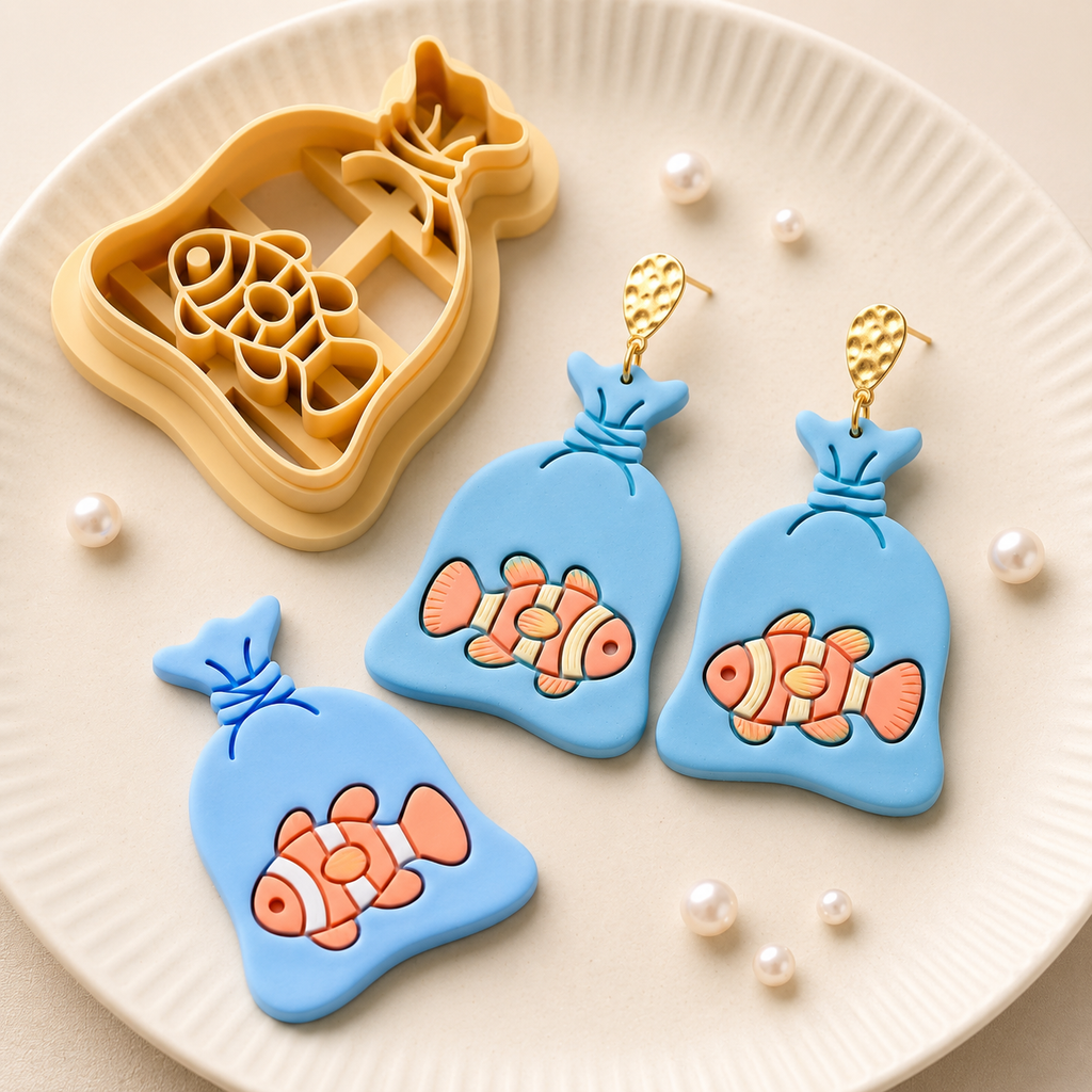 Fish in a Bag Polymer Clay Cutter | 25–45mm Novelty Earring Cutter | IrisCrafts7