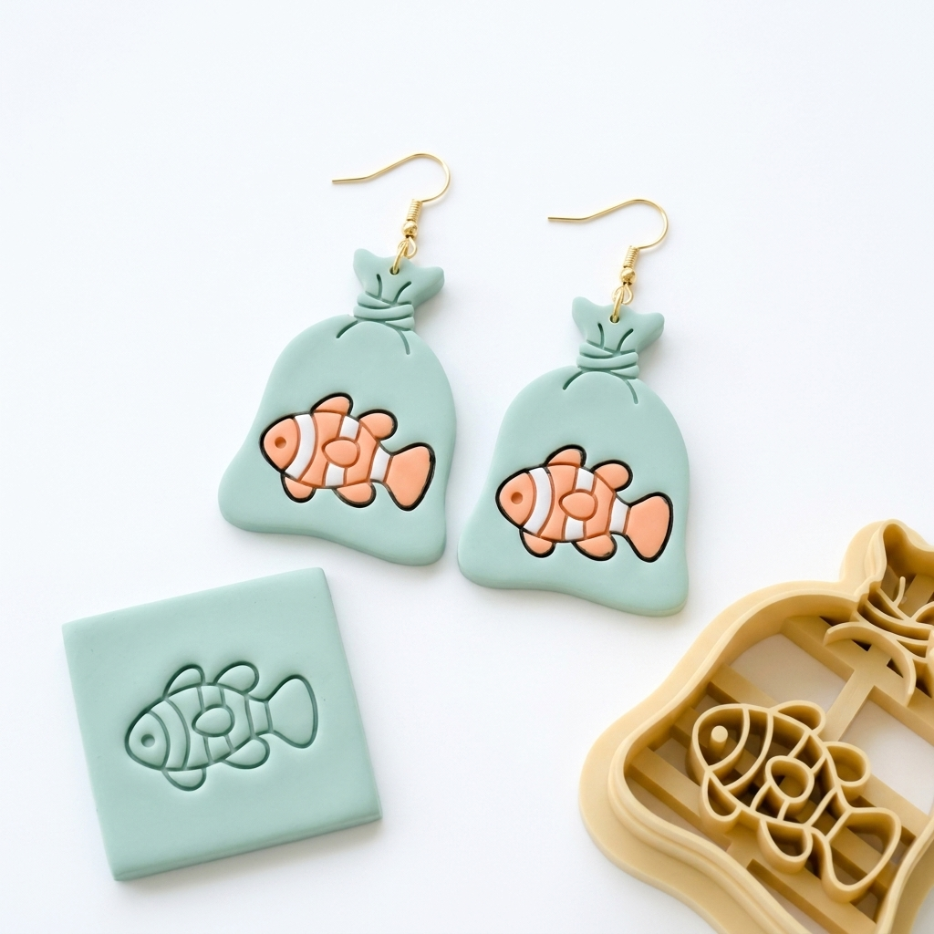 Fish in a Bag Polymer Clay Cutter | 25–45mm Novelty Earring Cutter | IrisCrafts7