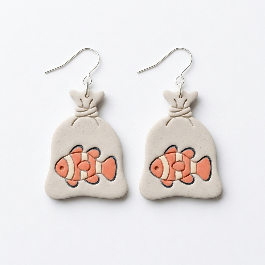 Fish in a Bag Polymer Clay Cutter | 25–45mm Novelty Earring Cutter | IrisCrafts7