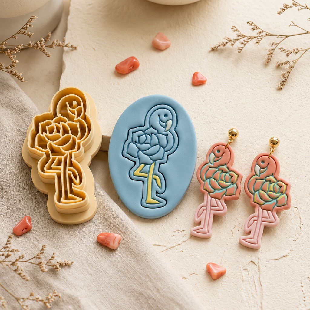 Flamingo Rose Polymer Clay Cutter | 30–50mm Tropical Floral Earring Cutter | IrisCrafts7