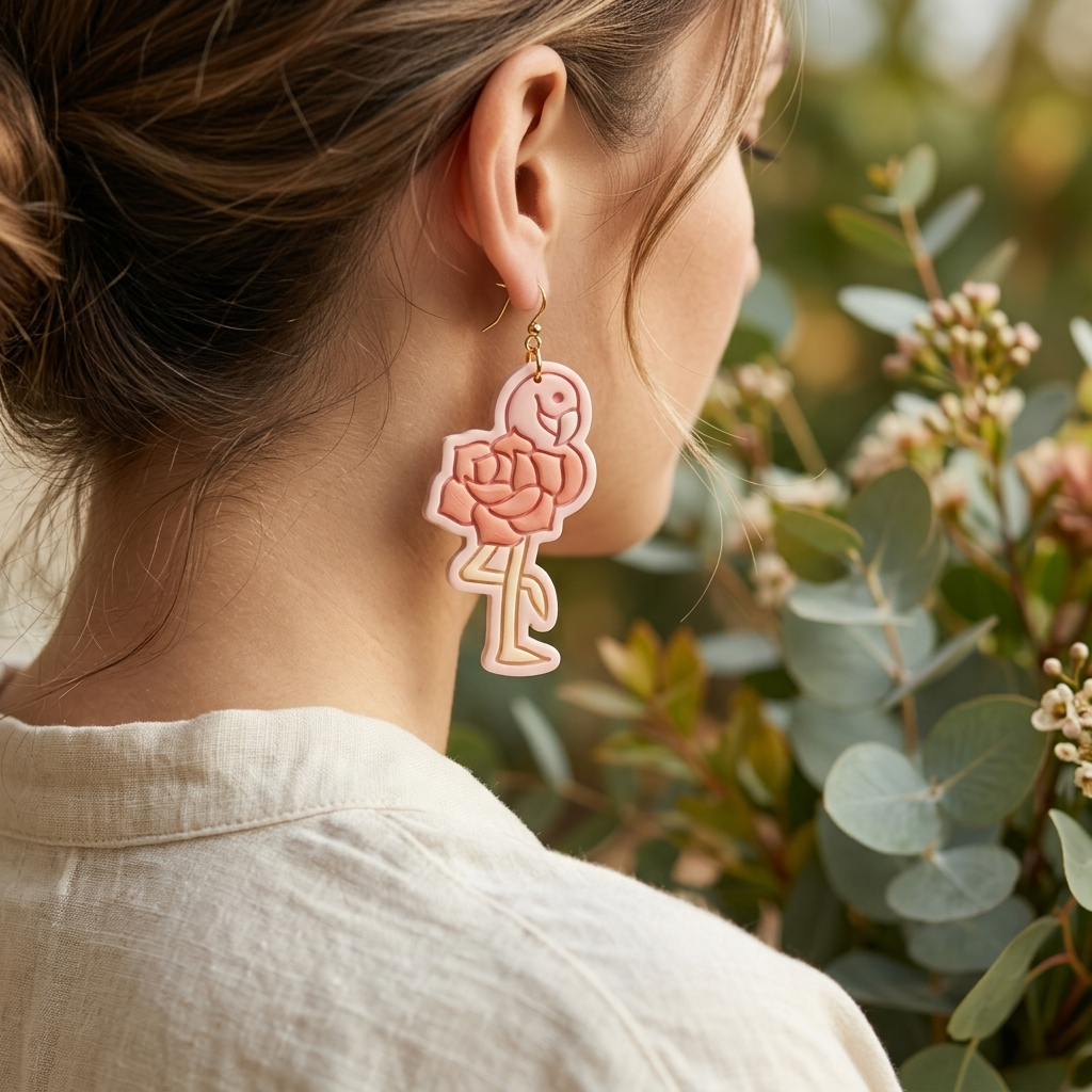 Flamingo Rose Polymer Clay Cutter | 30–50mm Tropical Floral Earring Cutter | IrisCrafts7