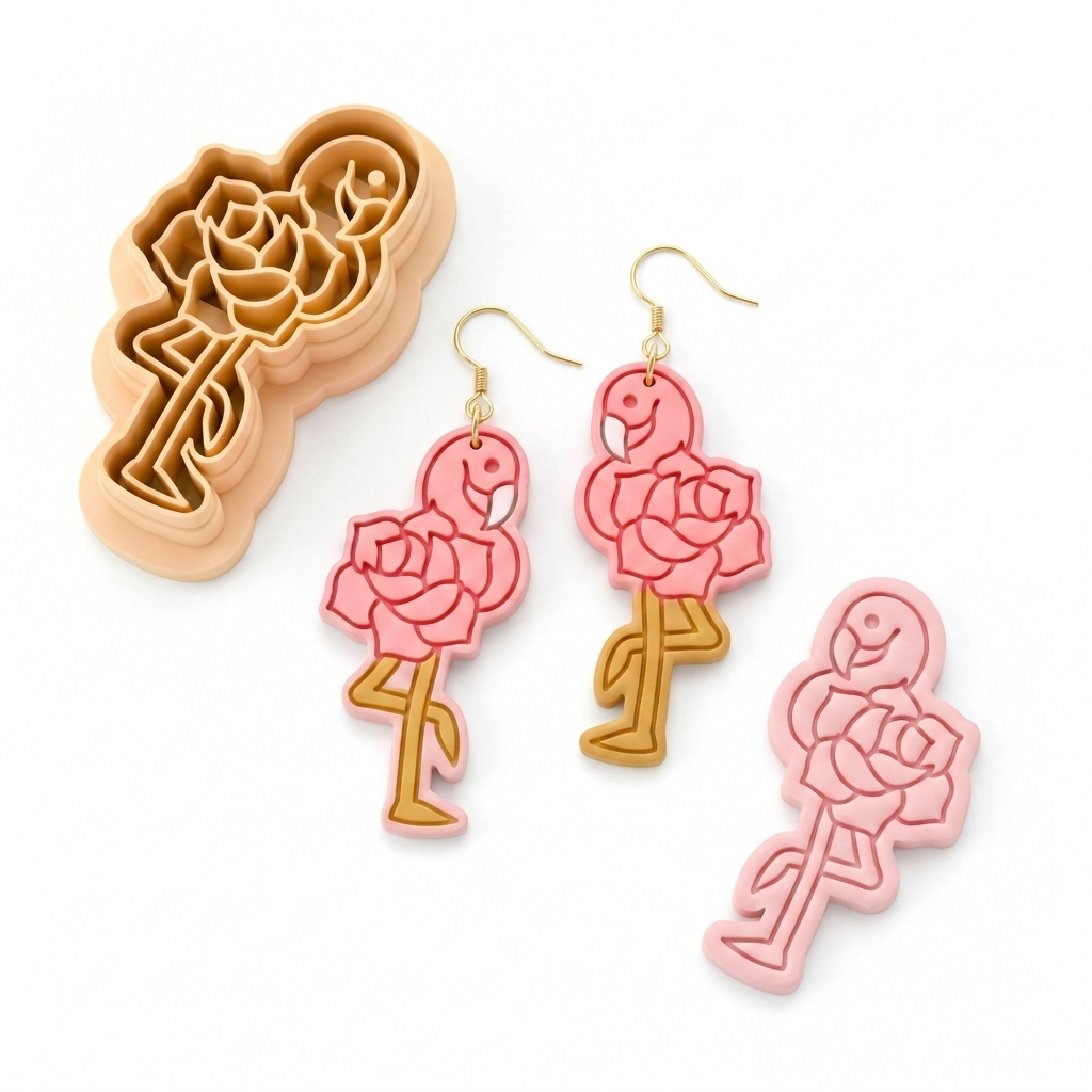 Flamingo Rose Polymer Clay Cutter | 30–50mm Tropical Floral Earring Cutter | IrisCrafts7