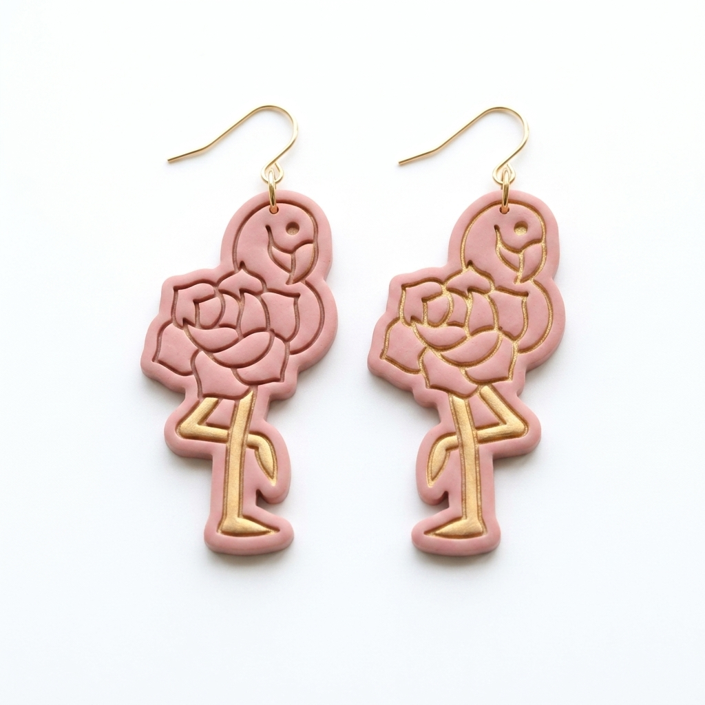 Flamingo Rose Polymer Clay Cutter | 30–50mm Tropical Floral Earring Cutter | IrisCrafts7