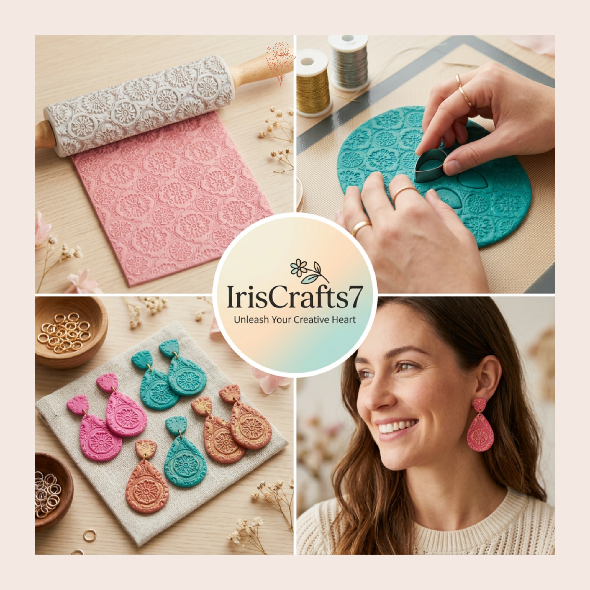 Floral 1 Texture Roller for Polymer Clay 24x24x80mm | Botanical Clay Texture Tool | IrisCrafts7