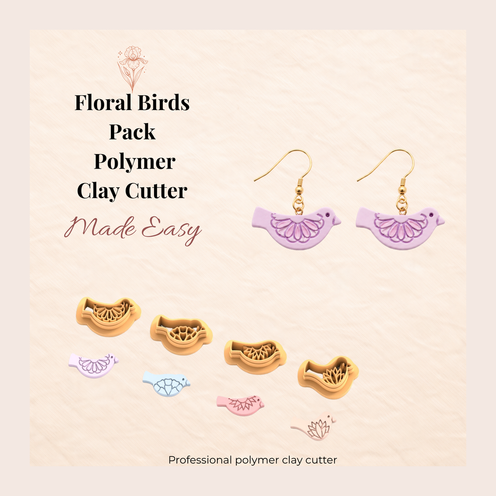 Floral Birds Pack Polymer Clay Cutter Set of 4 | 20–45mm | Bird Shape Clay Cutter Set | Earring Jewellery Making Tool