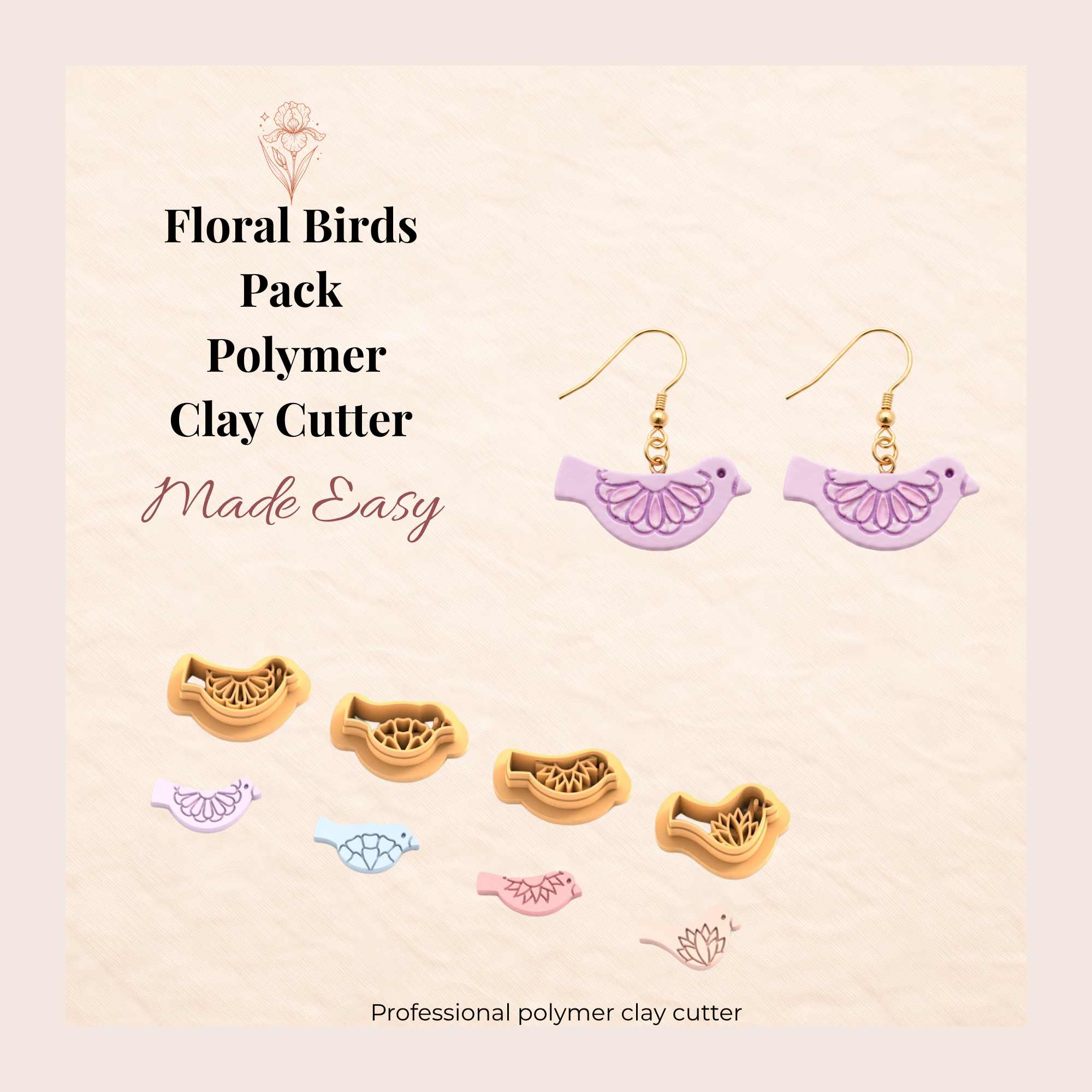 Floral Birds Pack Polymer Clay Cutter Set of 4 | 20–45mm | Bird Shape Clay Cutter Set | Earring Jewellery Making Tool