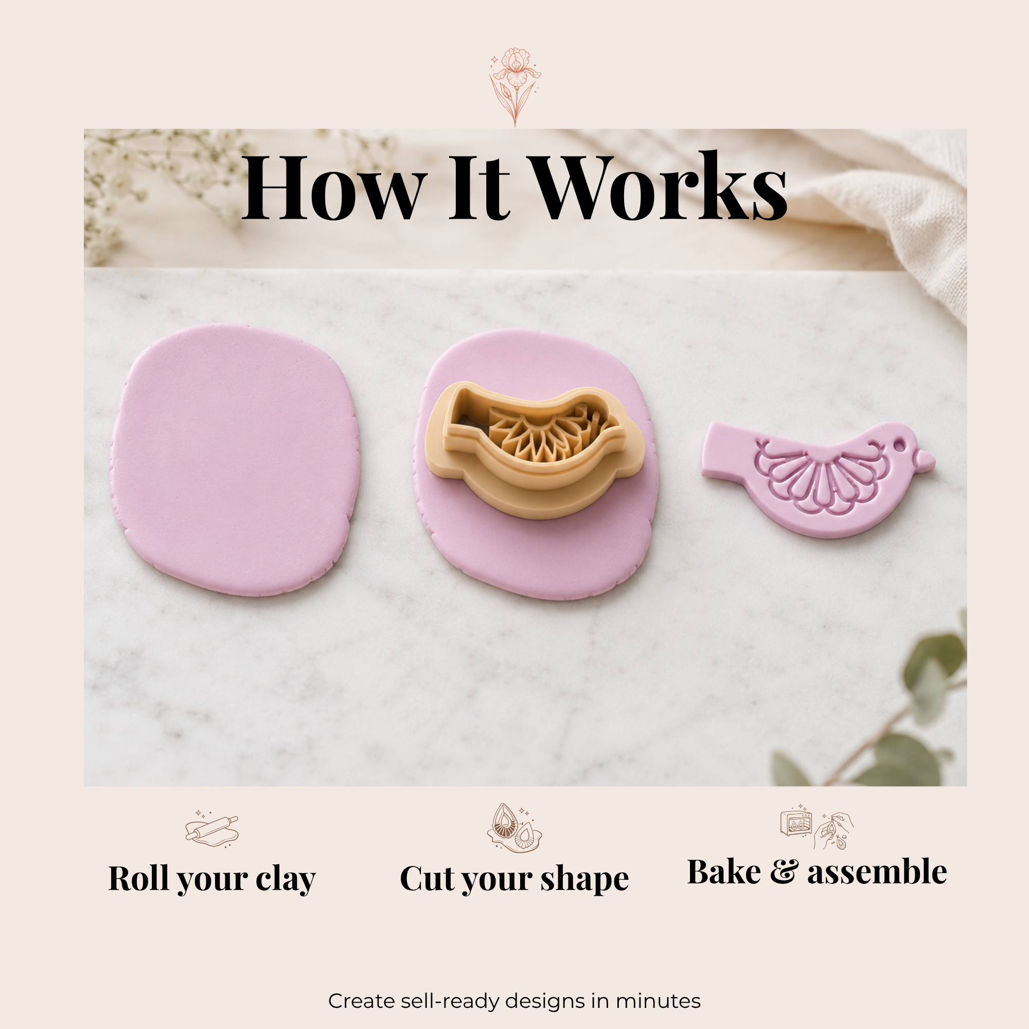 Floral Birds Pack Polymer Clay Cutter Set of 4 | 20–45mm | Bird Shape Clay Cutter Set | Earring Jewellery Making Tool