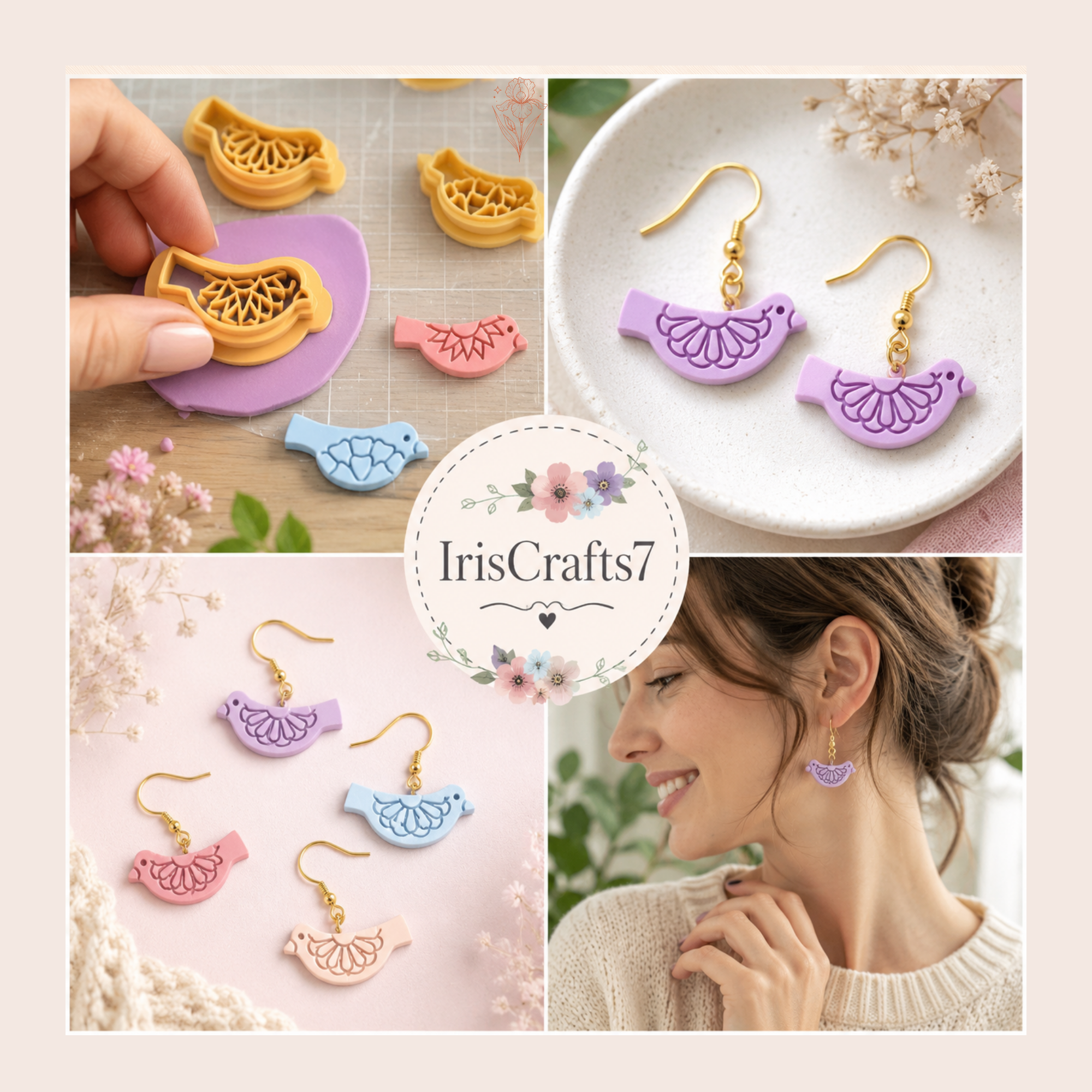 Floral Birds Pack Polymer Clay Cutter Set of 4 | 20–45mm | Bird Shape Clay Cutter Set | Earring Jewellery Making Tool