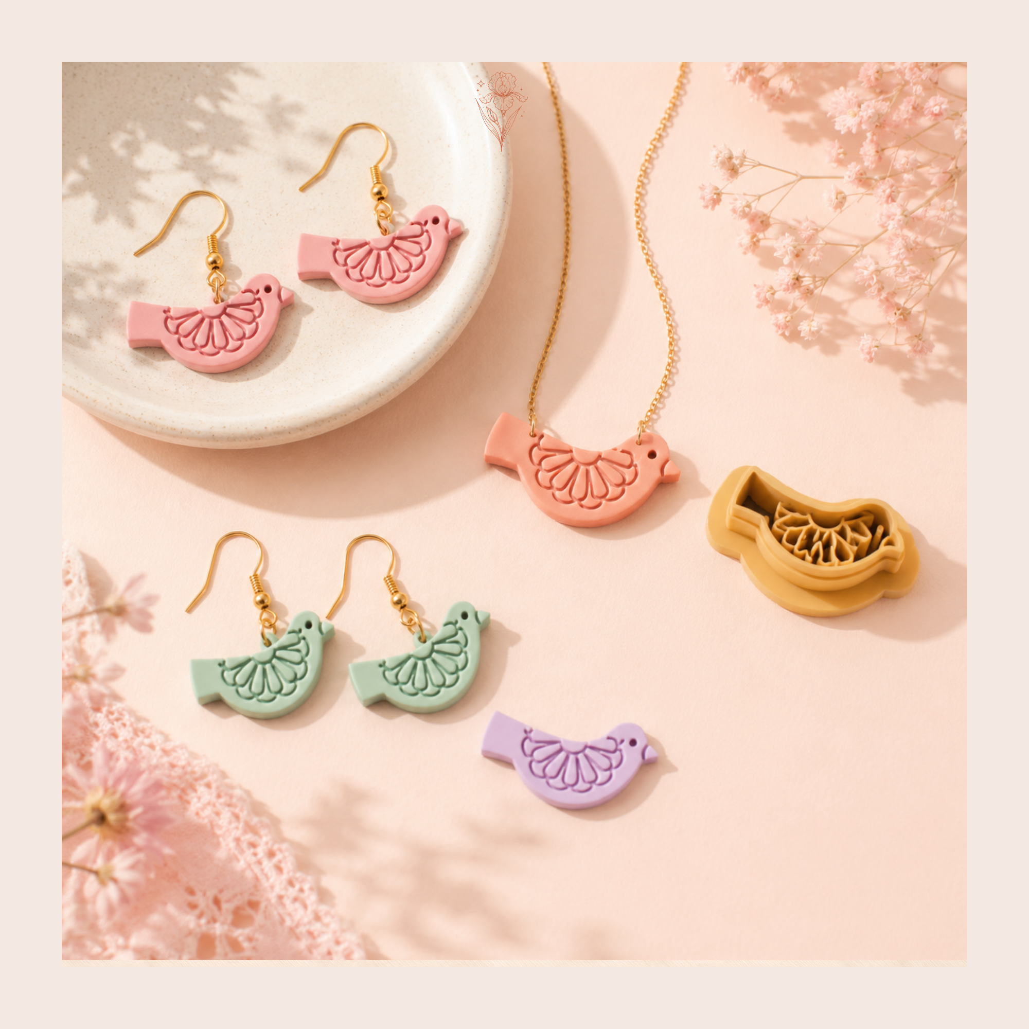 Floral Birds Pack Polymer Clay Cutter Set of 4 | 20–45mm | Bird Shape Clay Cutter Set | Earring Jewellery Making Tool