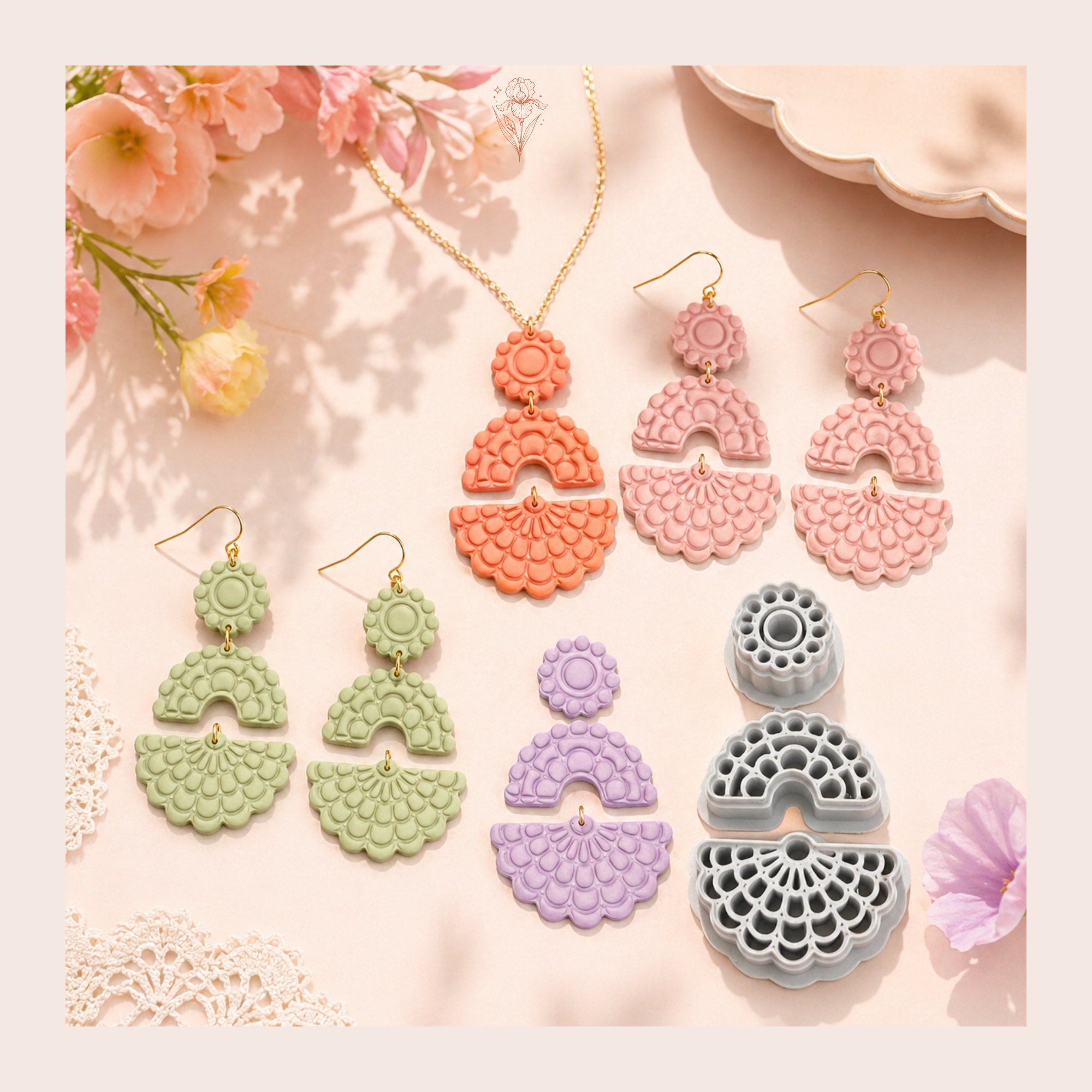 Floral Fan Set Polymer Clay Cutters 30–50mm | 3pc Botanical Earring Cutter Set | IrisCrafts7