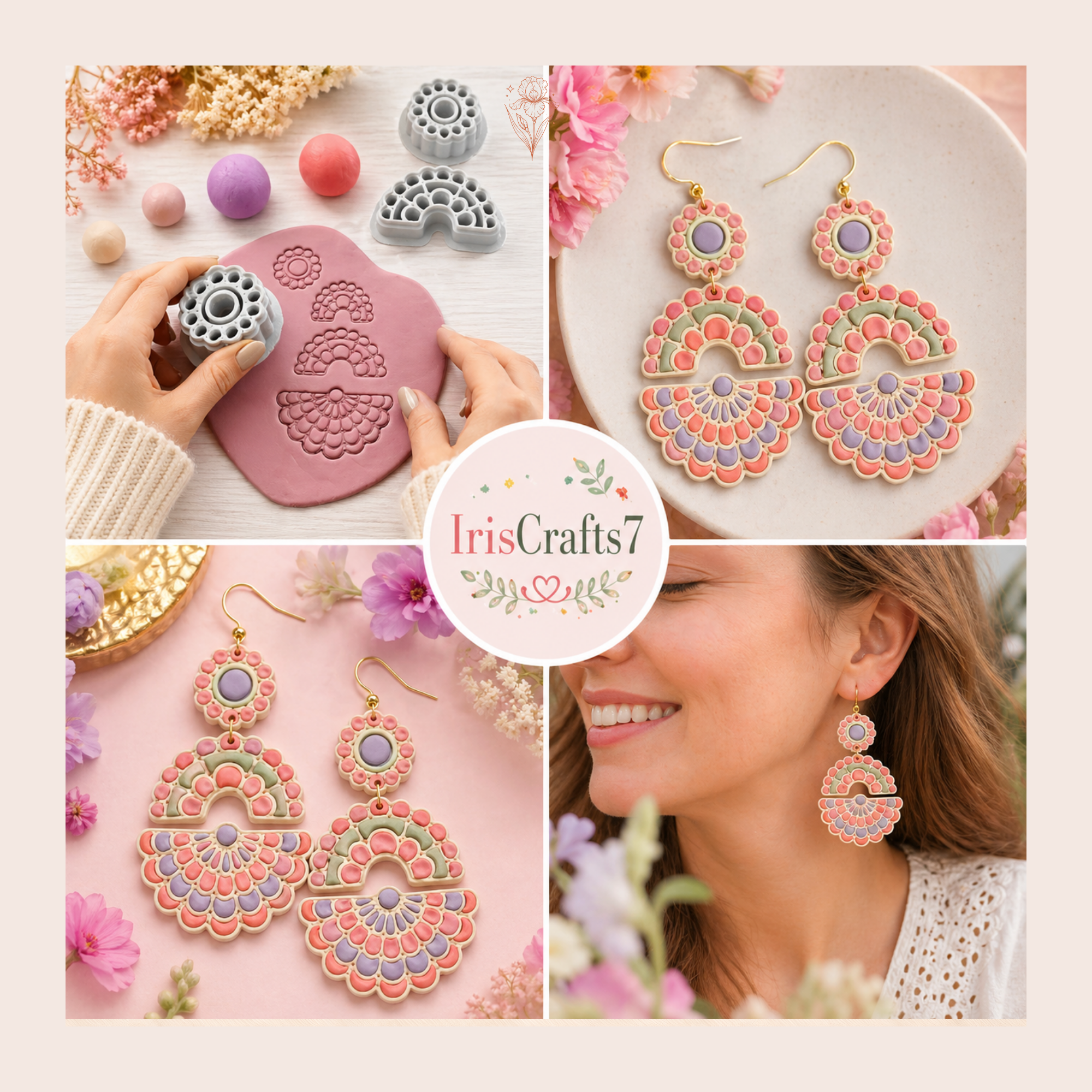 Floral Fan Set Polymer Clay Cutters 30–50mm | 3pc Botanical Earring Cutter Set | IrisCrafts7