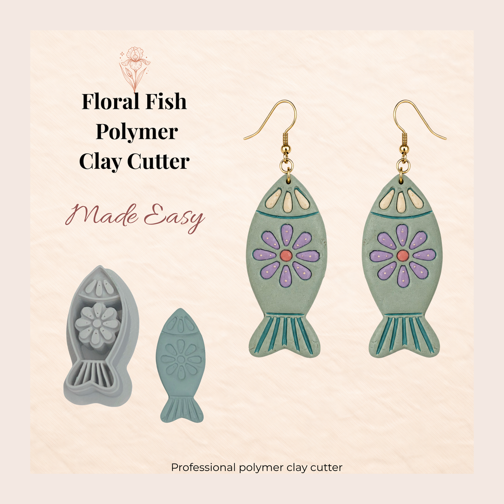 Floral Fish Polymer Clay Cutter 25–40mm | Whimsical Earring Cutter | IrisCrafts7