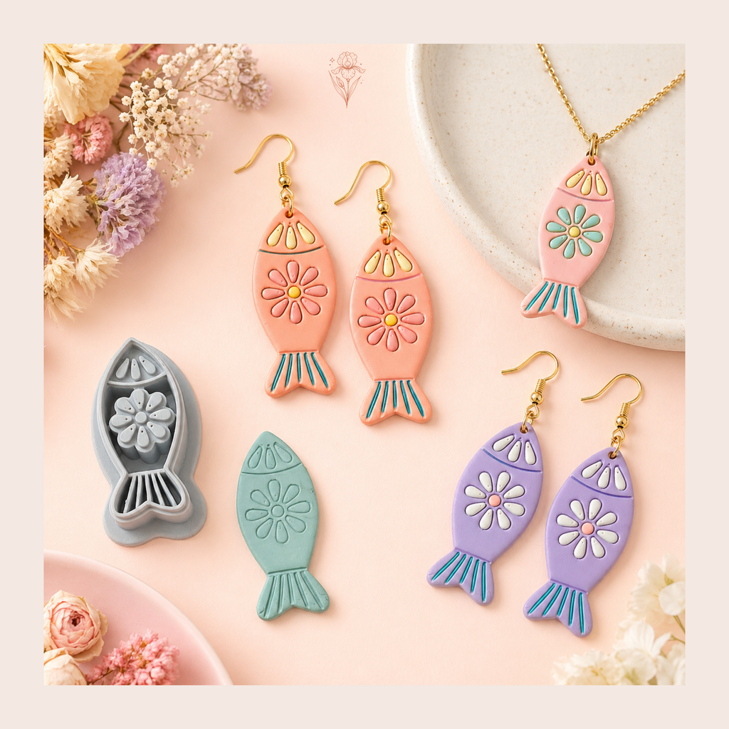Floral Fish Polymer Clay Cutter 25–40mm | Whimsical Earring Cutter | IrisCrafts7