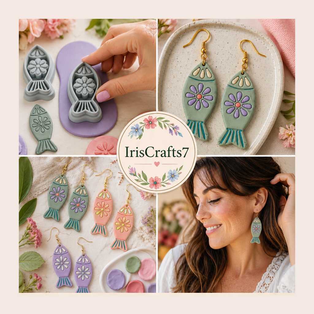 Floral Fish Polymer Clay Cutter 25–40mm | Whimsical Earring Cutter | IrisCrafts7