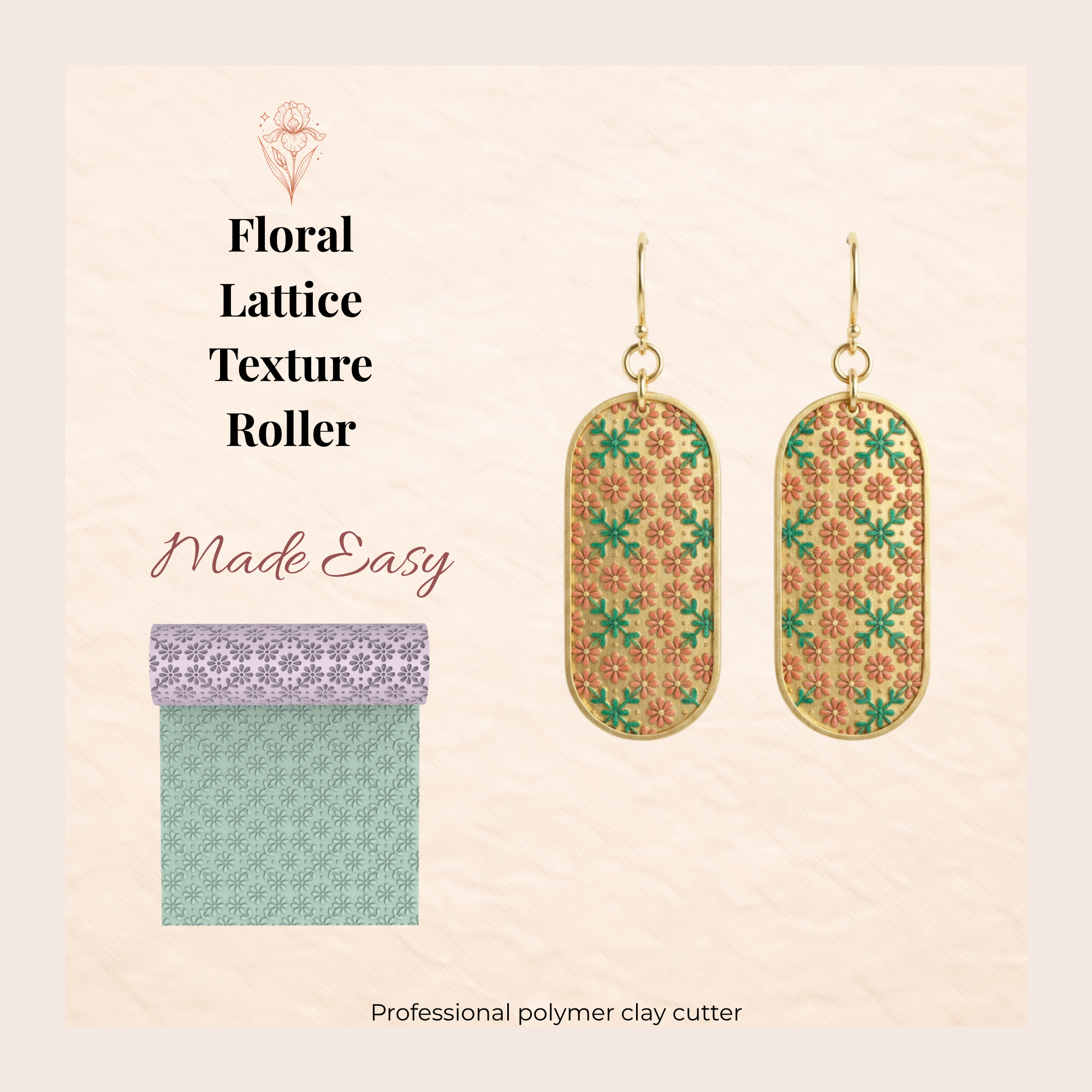 Floral Lattice Texture Roller for Polymer Clay | 3D Printed Clay Texture Tool | Floral Pattern Roller for Clay Jewellery Making | Clay Tool