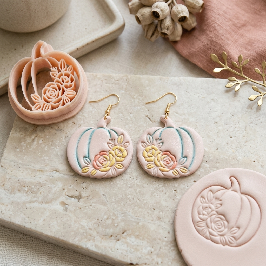Floral Pumpkin Polymer Clay Cutter | 25–50mm Autumn Earring Cutter | IrisCrafts7