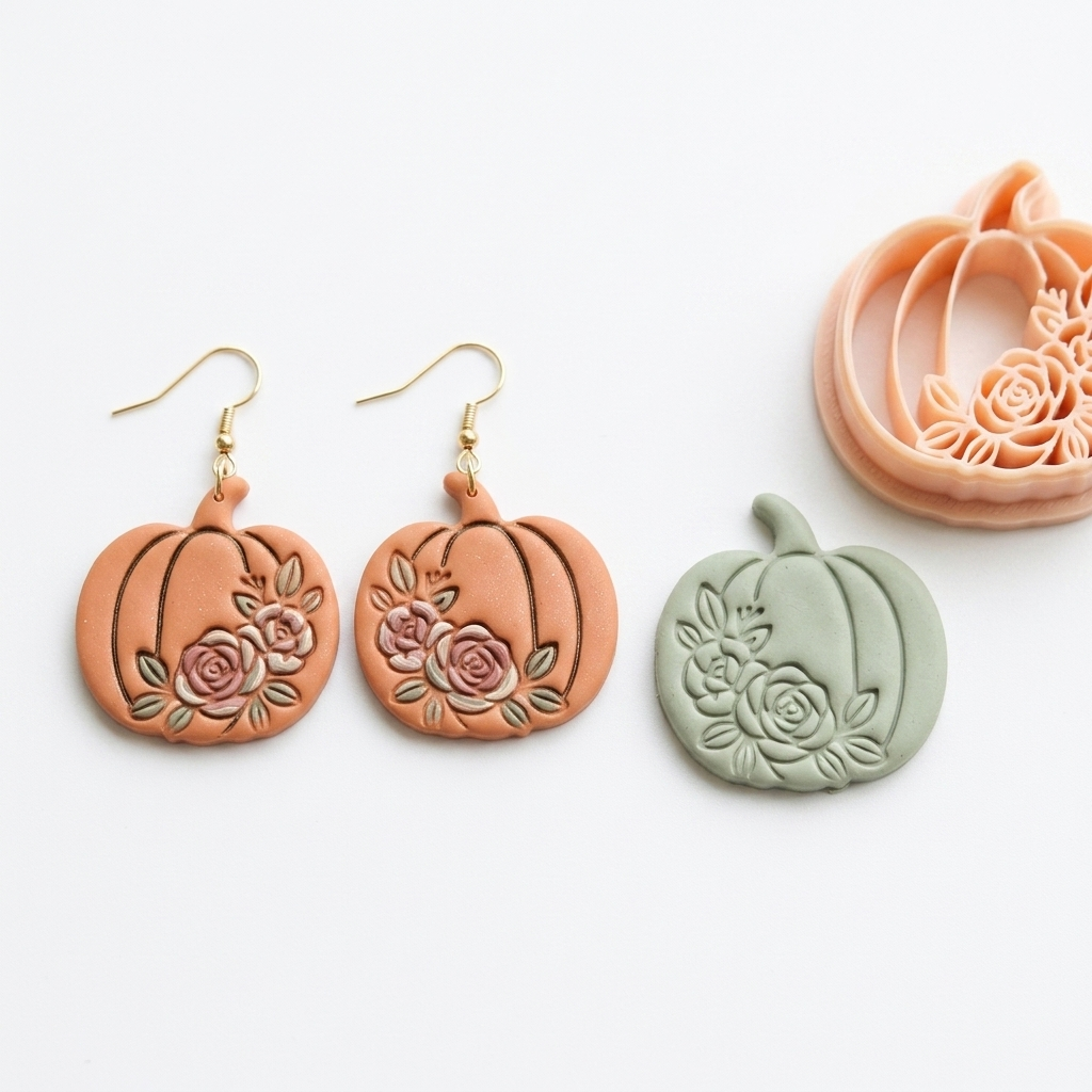 Floral Pumpkin Polymer Clay Cutter | 25–50mm Autumn Earring Cutter | IrisCrafts7