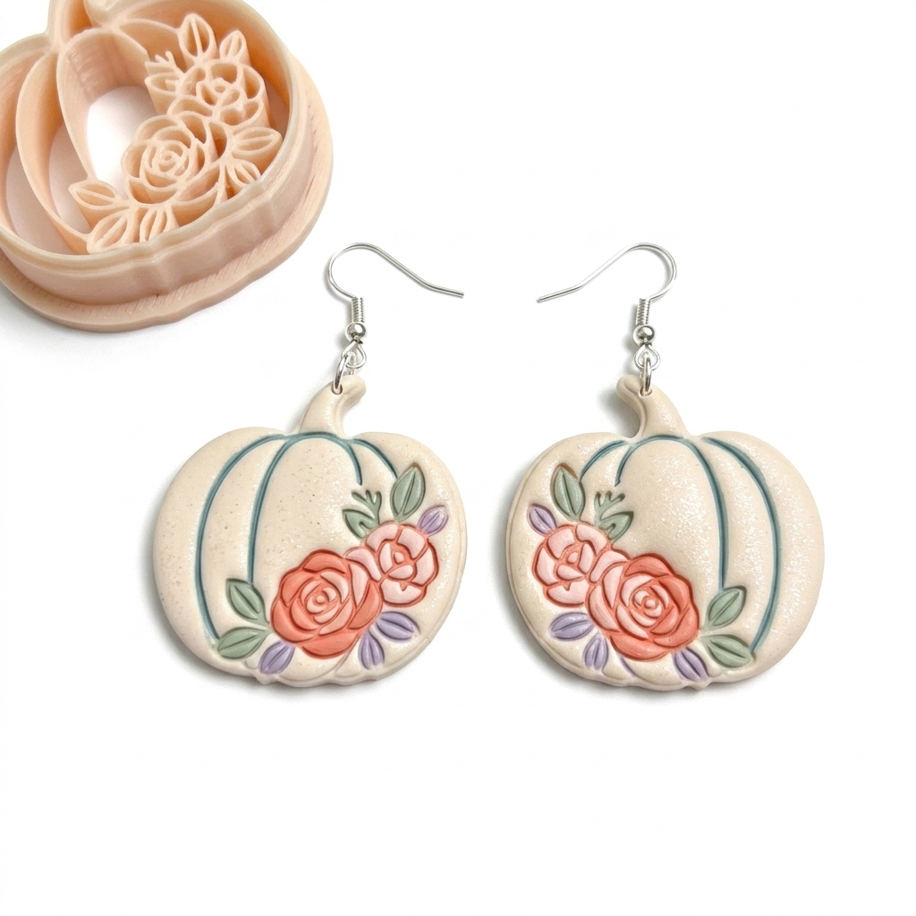 Floral Pumpkin Polymer Clay Cutter | 25–50mm Autumn Earring Cutter | IrisCrafts7