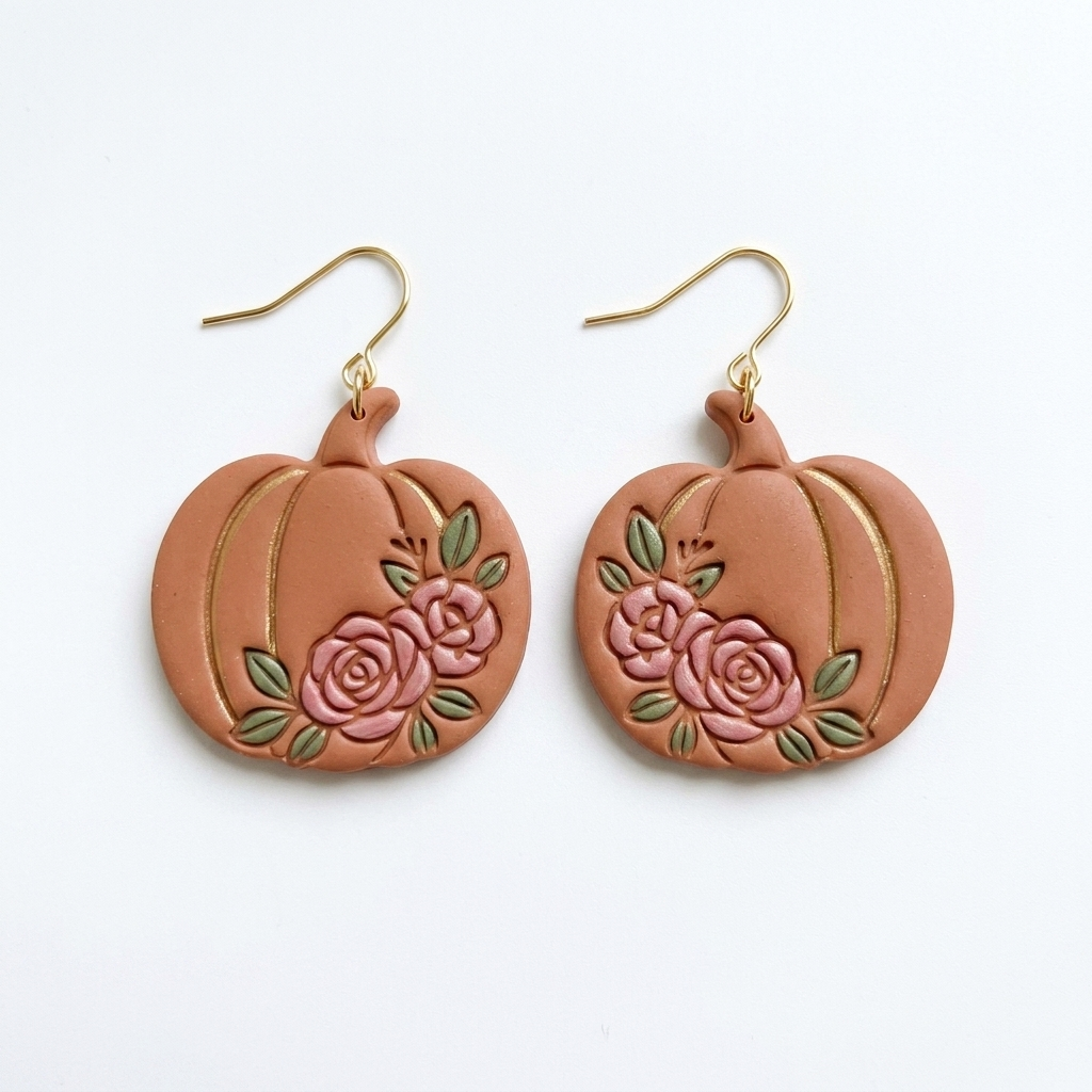 Floral Pumpkin Polymer Clay Cutter | 25–50mm Autumn Earring Cutter | IrisCrafts7