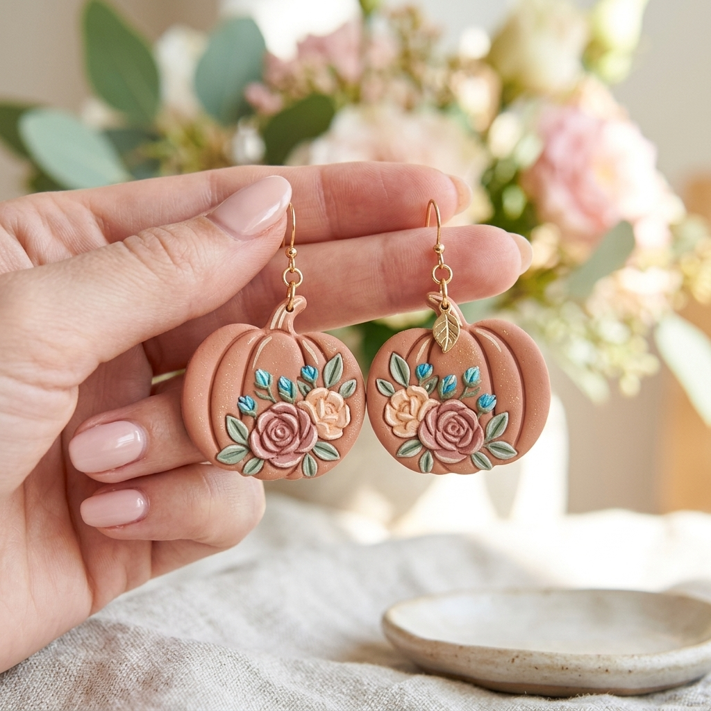 Floral Pumpkin Polymer Clay Cutter | 25–50mm Autumn Earring Cutter | IrisCrafts7