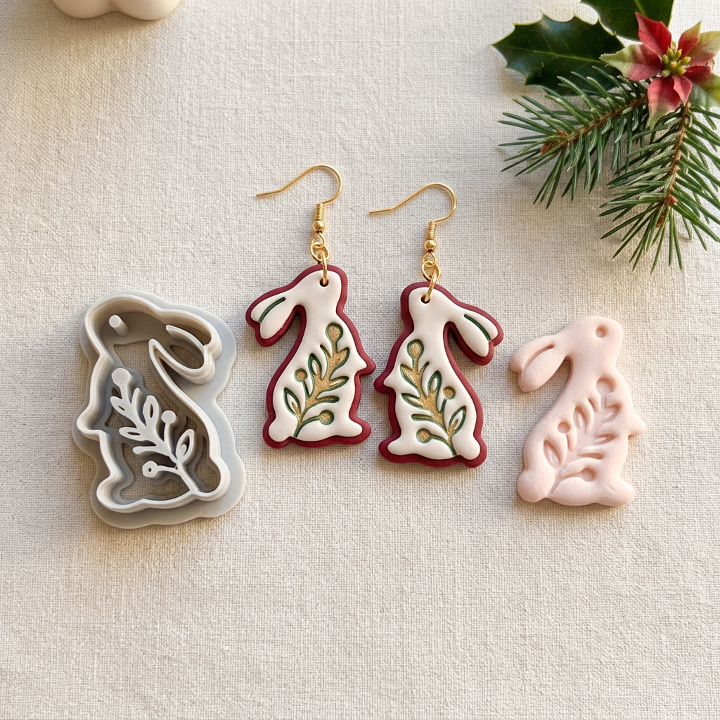 Floral Rabbit Polymer Clay Cutter | Spring Bunny Earring Tool