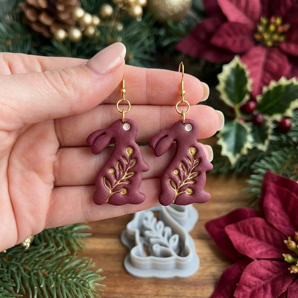 Floral Rabbit Polymer Clay Cutter | Spring Bunny Earring Tool