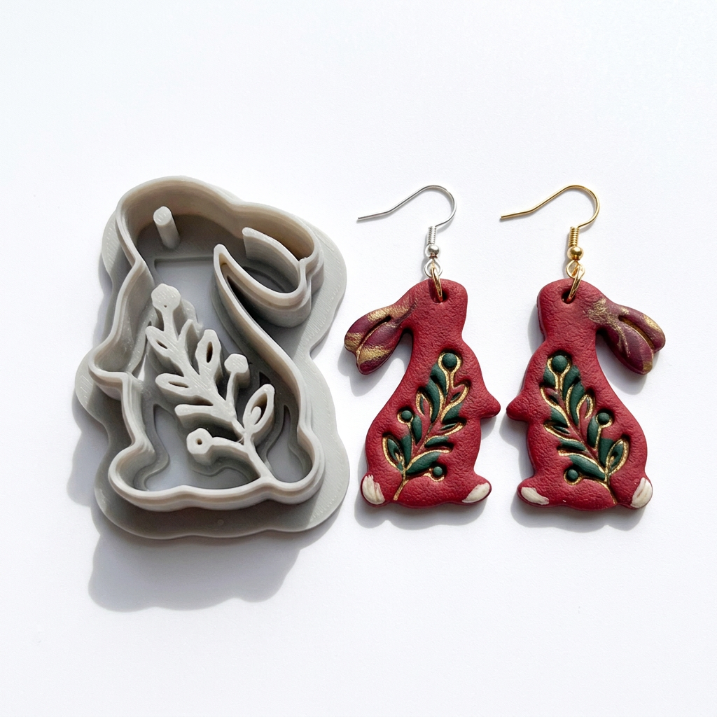 Floral Rabbit Polymer Clay Cutter | Spring Bunny Earring Tool