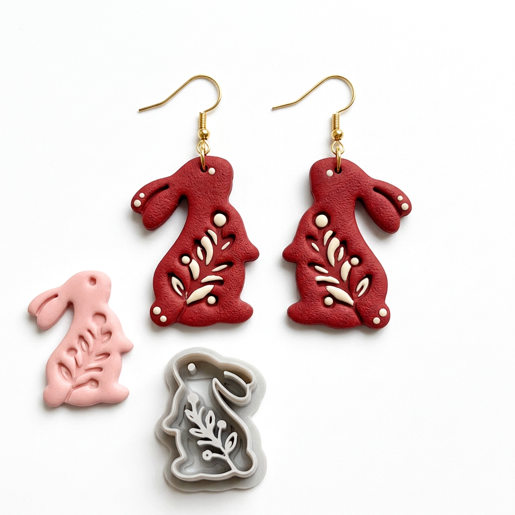 Floral Rabbit Polymer Clay Cutter | Spring Bunny Earring Tool