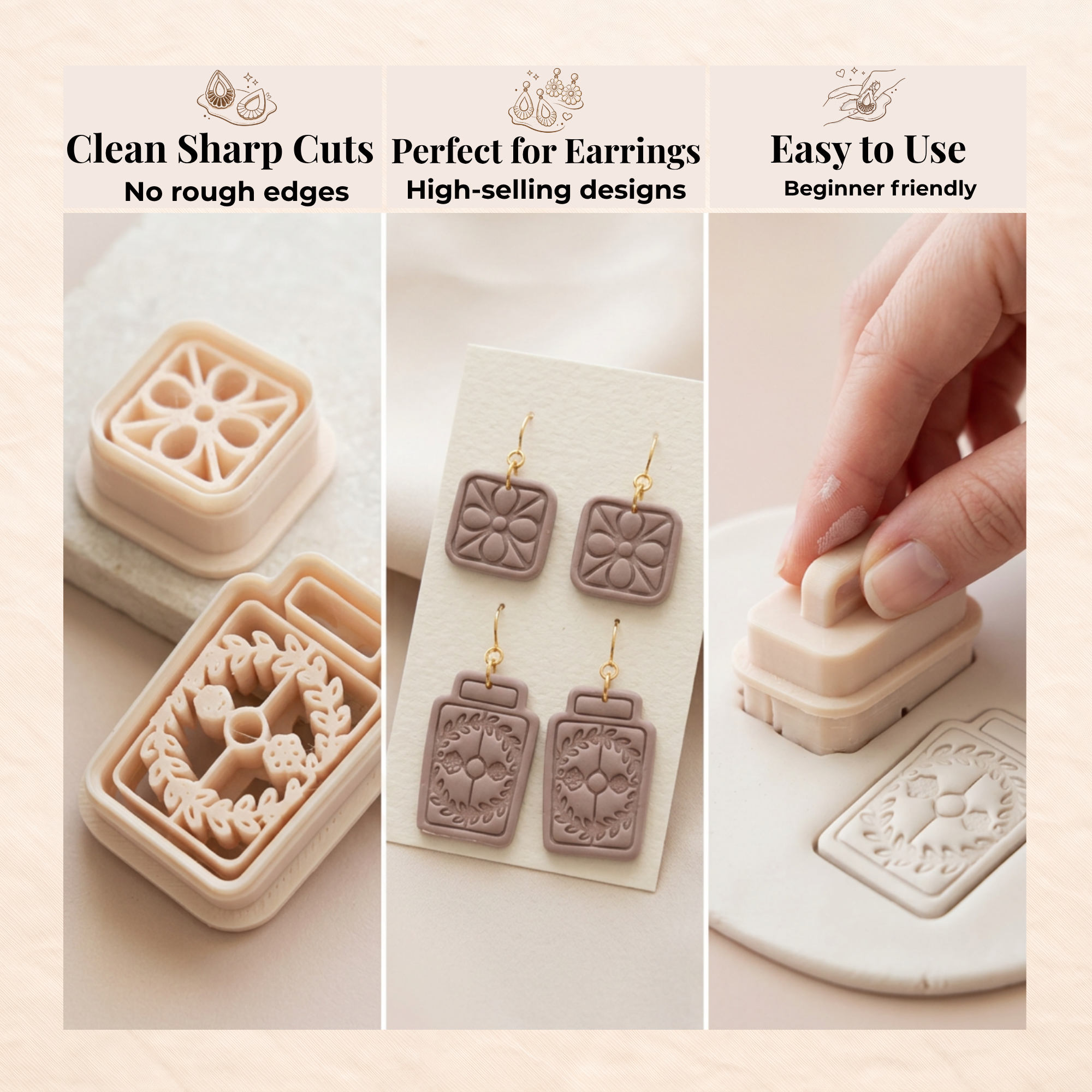 Floral Tile & Botanical Bottle Polymer Clay Cutter 30–50mm | Boho Earring Cutter | IrisCrafts7