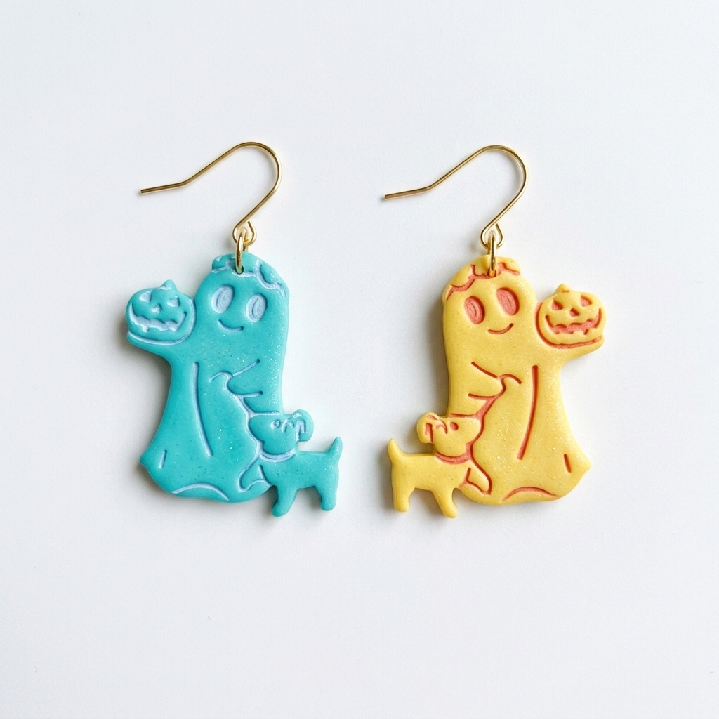 Flower-Crowned Ghost and Puppy Trick-or-Treating Polymer Clay Cutter | Cute Halloween Tool