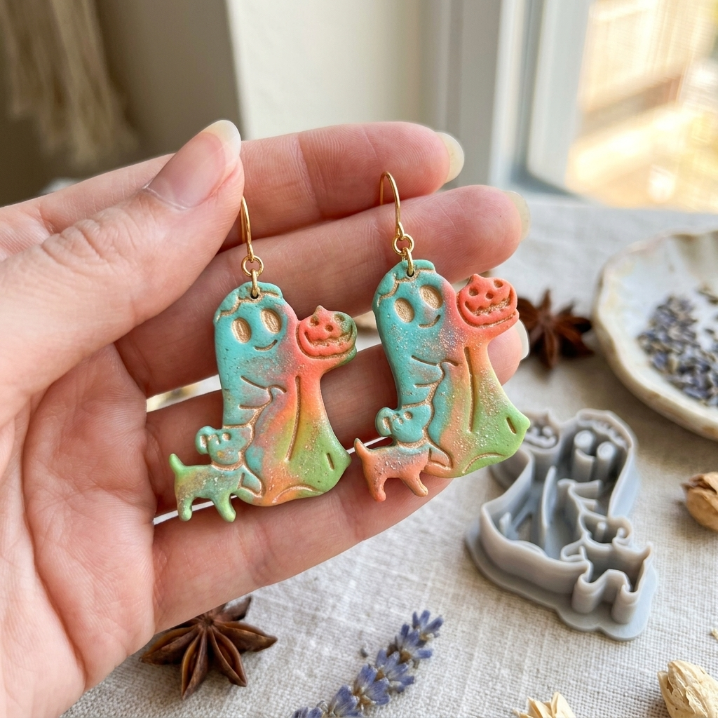 Flower-Crowned Ghost and Puppy Trick-or-Treating Polymer Clay Cutter | Cute Halloween Tool