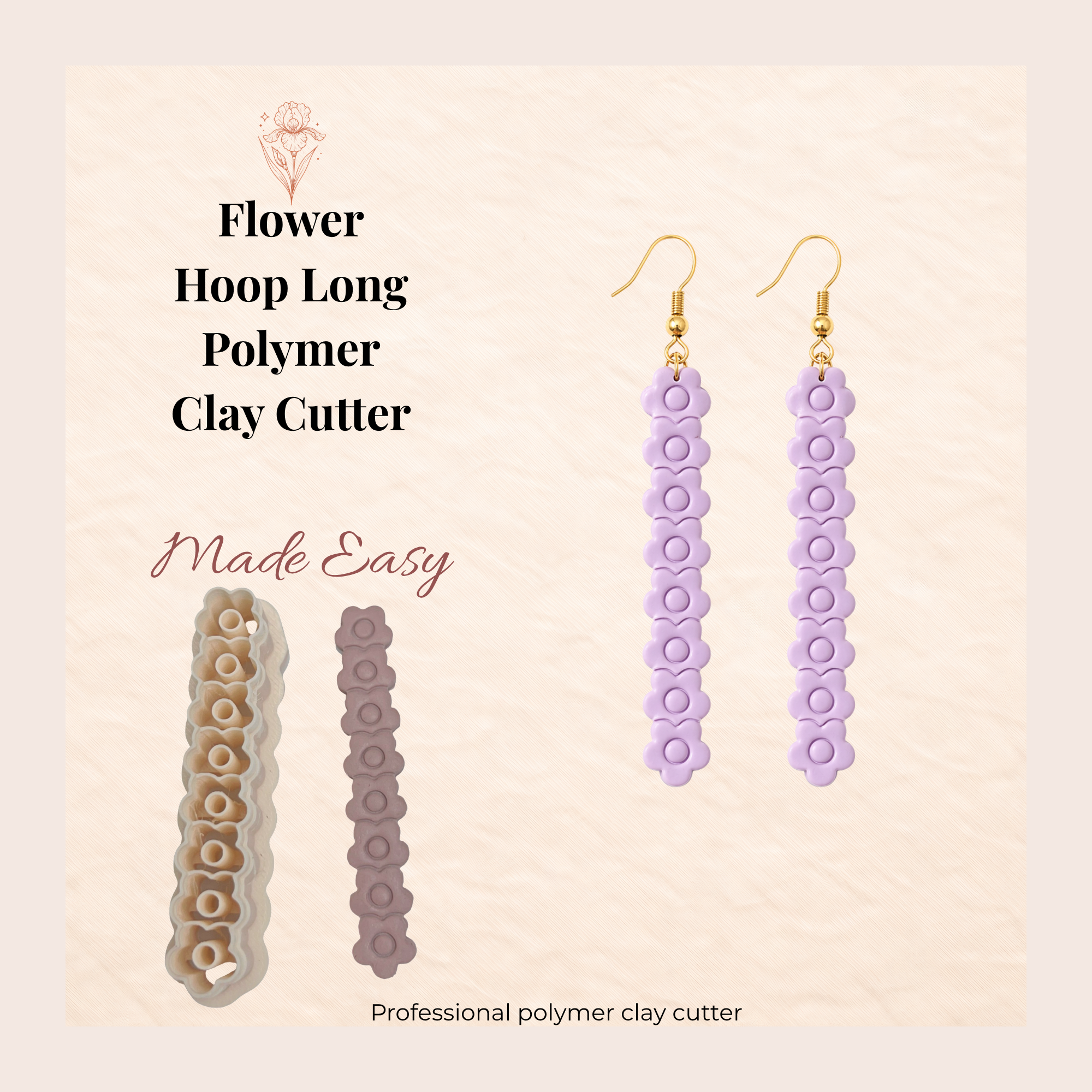 Flower Hoop Long Polymer Clay Cutter 60–75mm | Floral Earring Cutter | IrisCrafts7