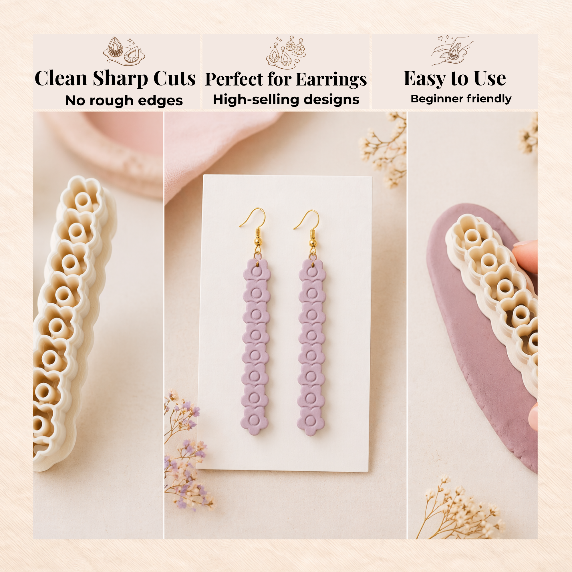 Flower Hoop Long Polymer Clay Cutter 60–75mm | Floral Earring Cutter | IrisCrafts7