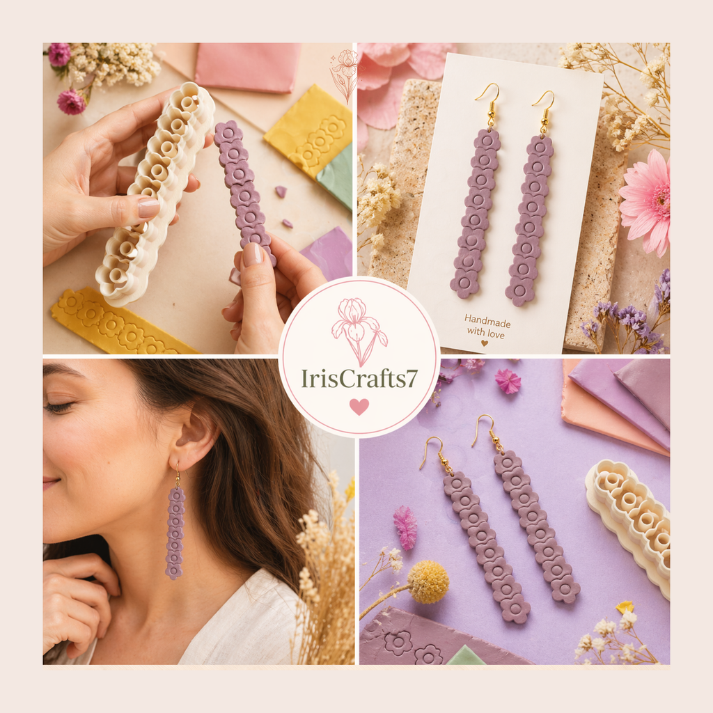 Flower Hoop Long Polymer Clay Cutter 60–75mm | Floral Earring Cutter | IrisCrafts7