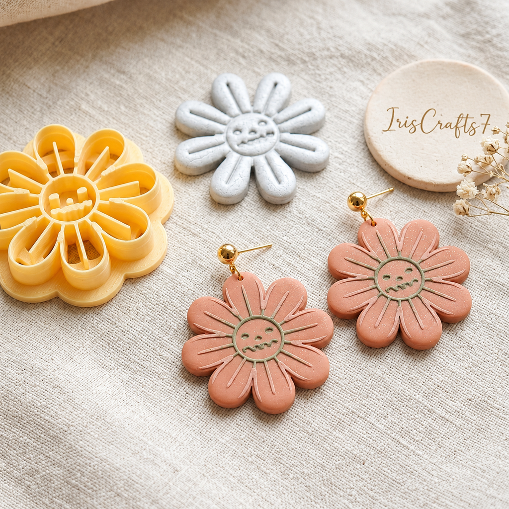 Flower with Pumpkin Polymer Clay Cutter | 25–45mm Autumn Earring Cutter | IrisCrafts7