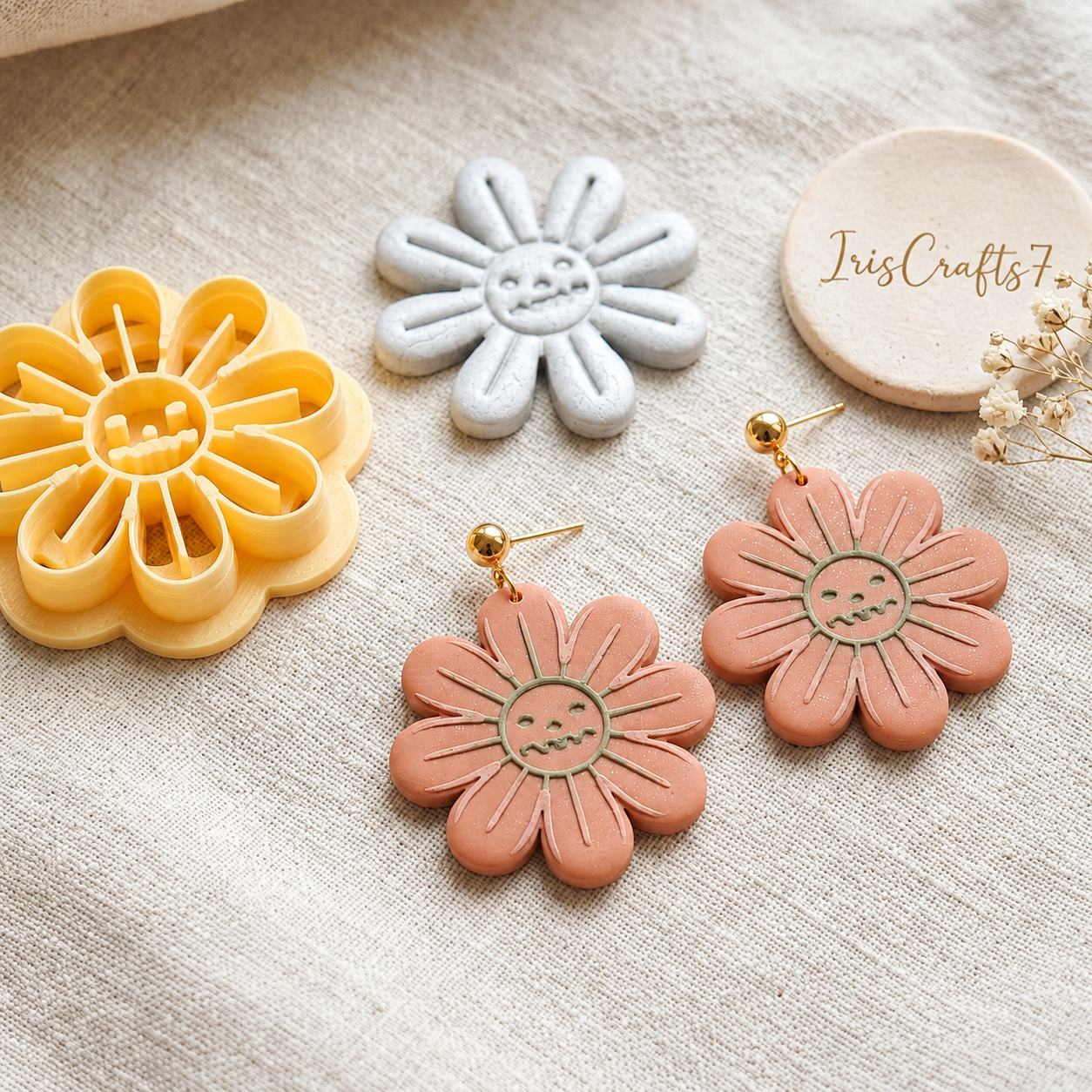 Flower with Pumpkin Polymer Clay Cutter | 25–45mm Autumn Earring Cutter | IrisCrafts7