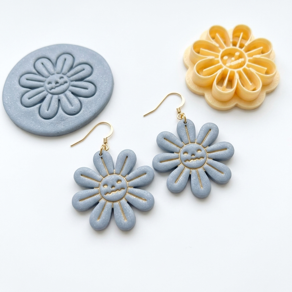 Flower with Pumpkin Polymer Clay Cutter | 25–45mm Autumn Earring Cutter | IrisCrafts7