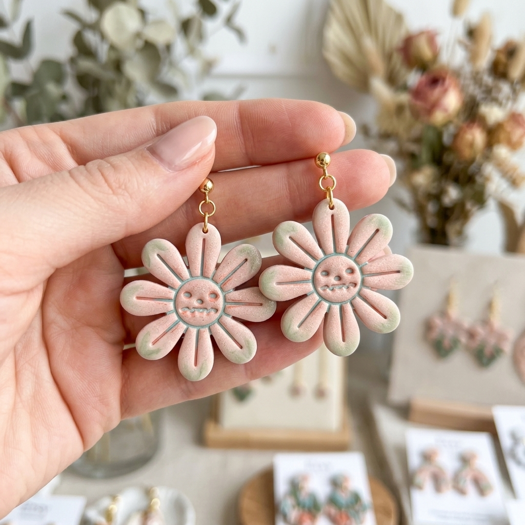 Flower with Pumpkin Polymer Clay Cutter | 25–45mm Autumn Earring Cutter | IrisCrafts7