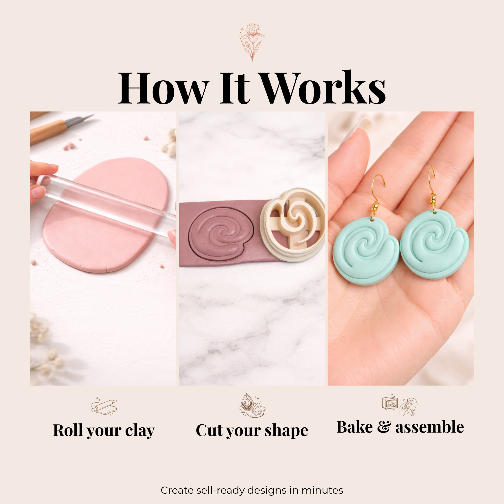 Fluid Spiral Shape Polymer Clay Cutter – Modern Abstract Earring Cutter Tool