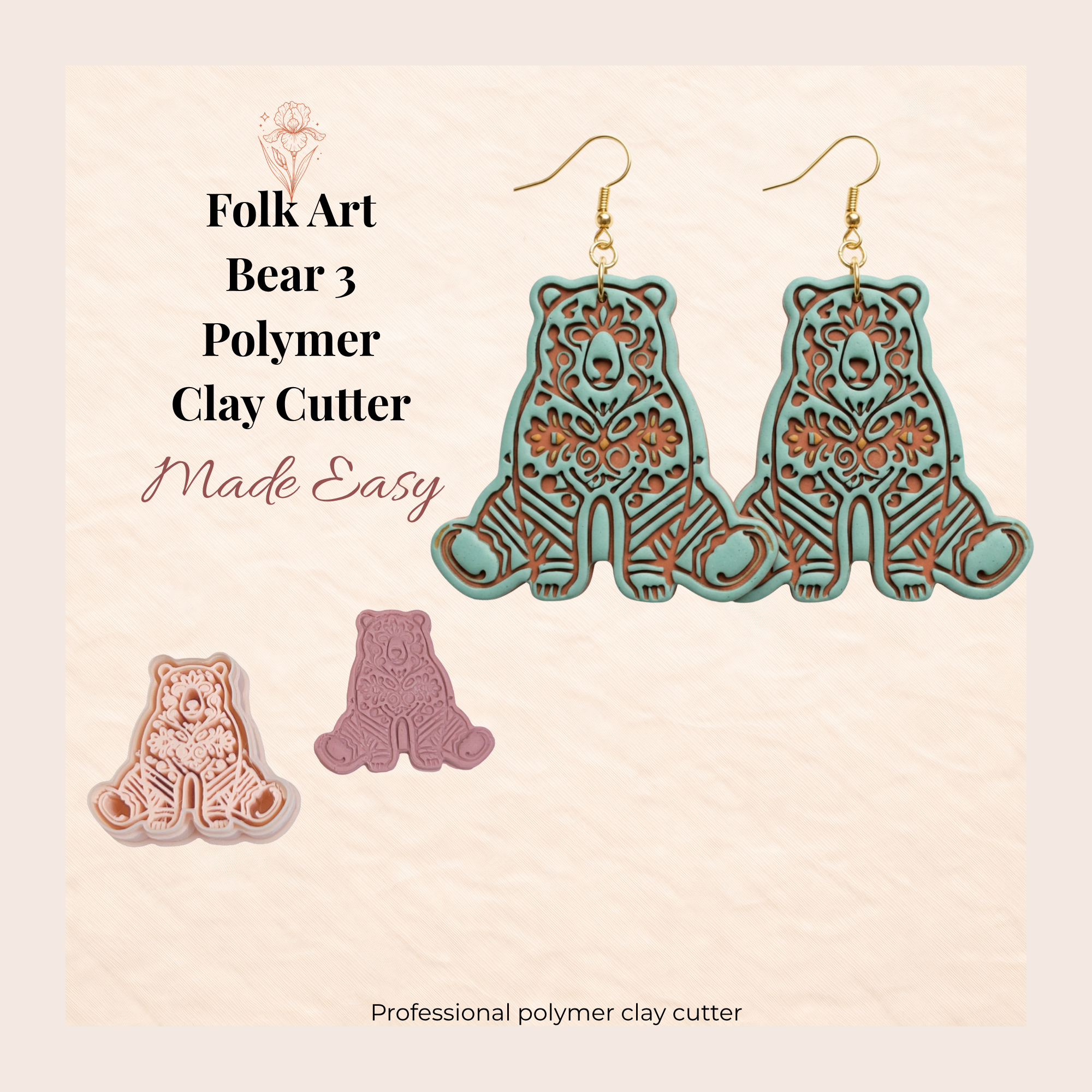 Folk Art Bear Polymer Clay Cutter | Sharp Earring Cutter | Animal Clay Tool | Polymer Clay Jewellery Making