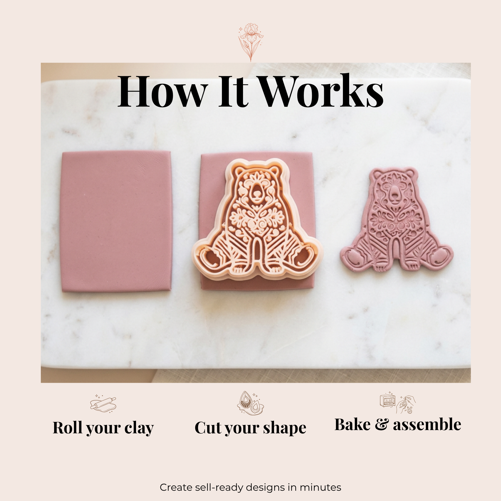 Folk Art Bear Polymer Clay Cutter | Sharp Earring Cutter | Animal Clay Tool | Polymer Clay Jewellery Making