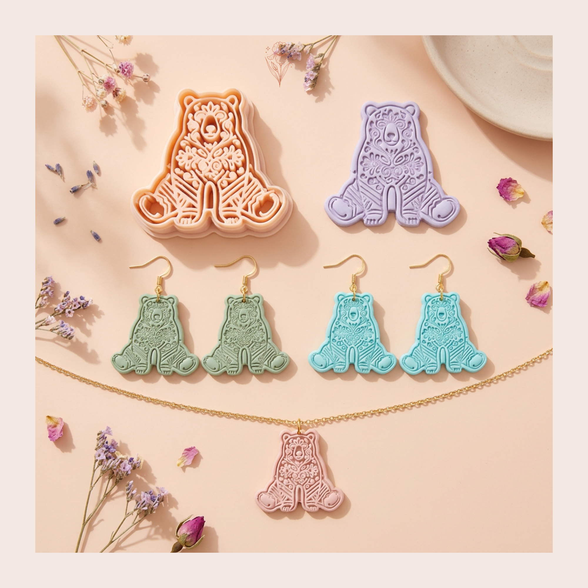 Folk Art Bear Polymer Clay Cutter | Sharp Earring Cutter | Animal Clay Tool | Polymer Clay Jewellery Making