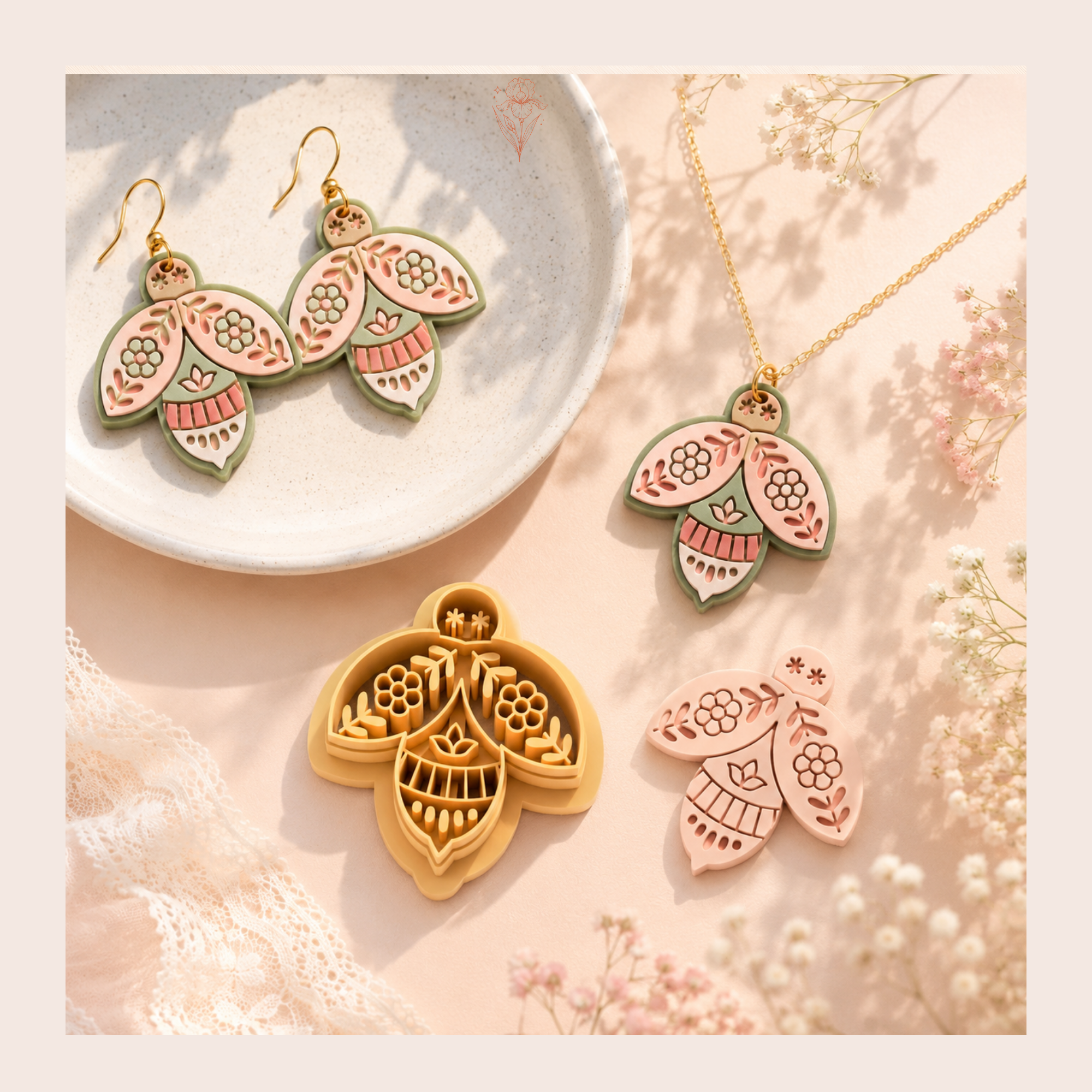 Folk Art Bee Polymer Clay Cutter | 25–45mm | Folk Art Bee Shape Clay Cutter | Earring Jewellery Making Tool