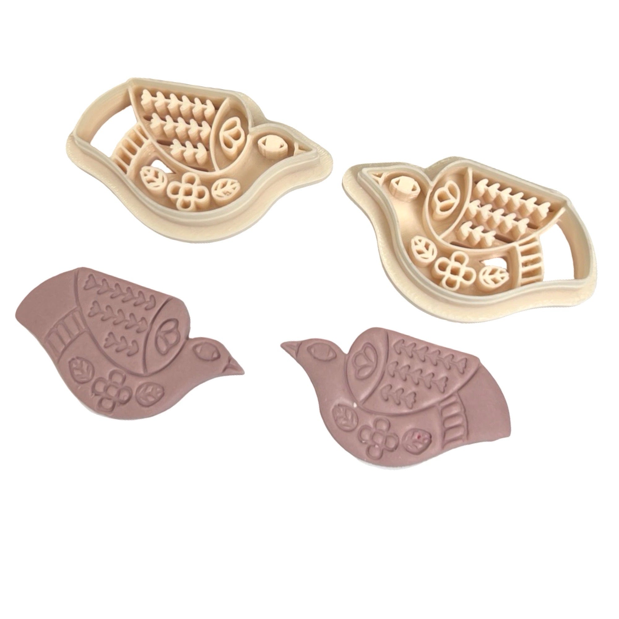Folk Art Bird 2 Polymer Clay Cutter Set for Statement Earrings